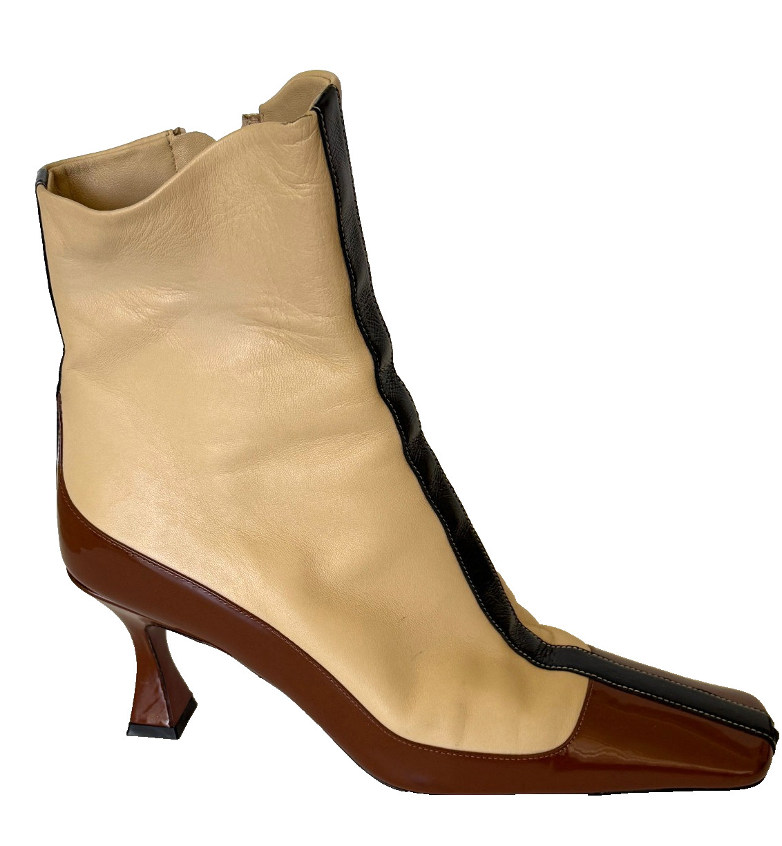 MAU Atelier Italian Leather Ankle Boots Women’s Sz 39/M Beige & Brown Retro Heel