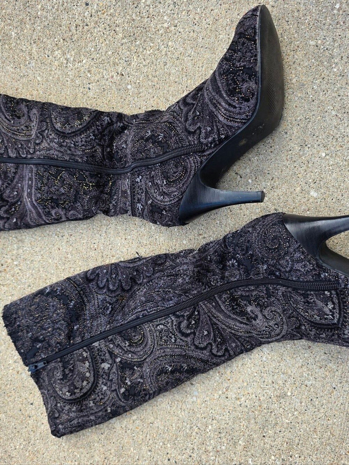 Vintage Diba Paisley Glitter Knee High Boots Tapestry Burnout Y2K 90s 7M Whimsi