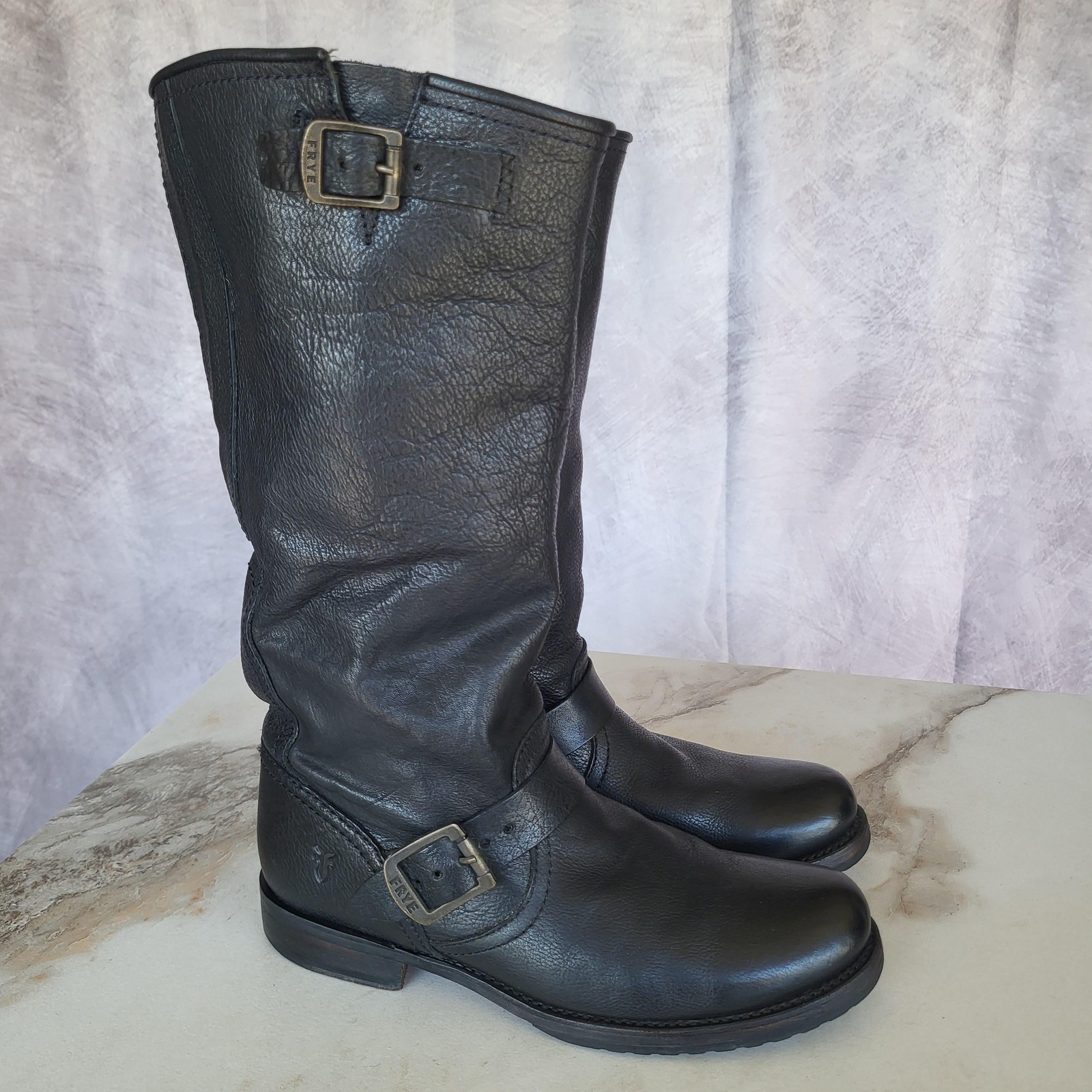 Frye Veronica Slouch Biker Engineer Boots Womens Size 9 B Buckle Knee High