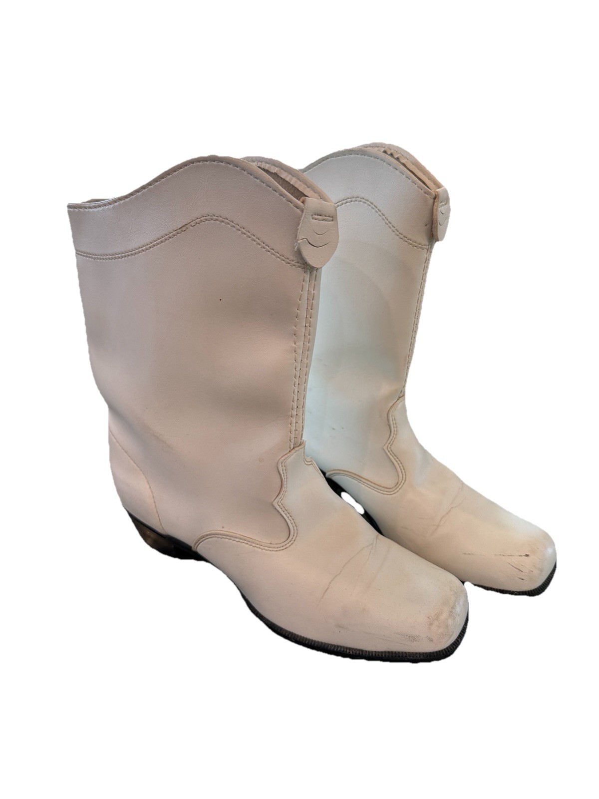 Vintage White Western /Majorette Go-go Mid-Calf Leather Boots for Women USA