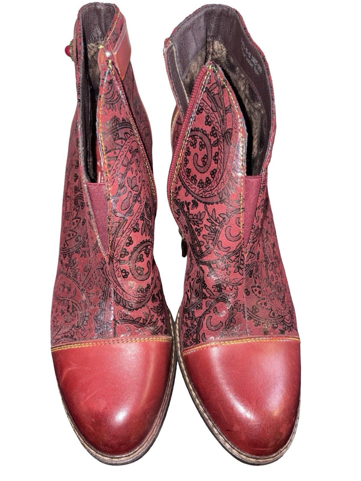 New L’Artiste Spring Step So Cute Bordeaux Red Leather Ankle Boots Sz 42 EU10 US