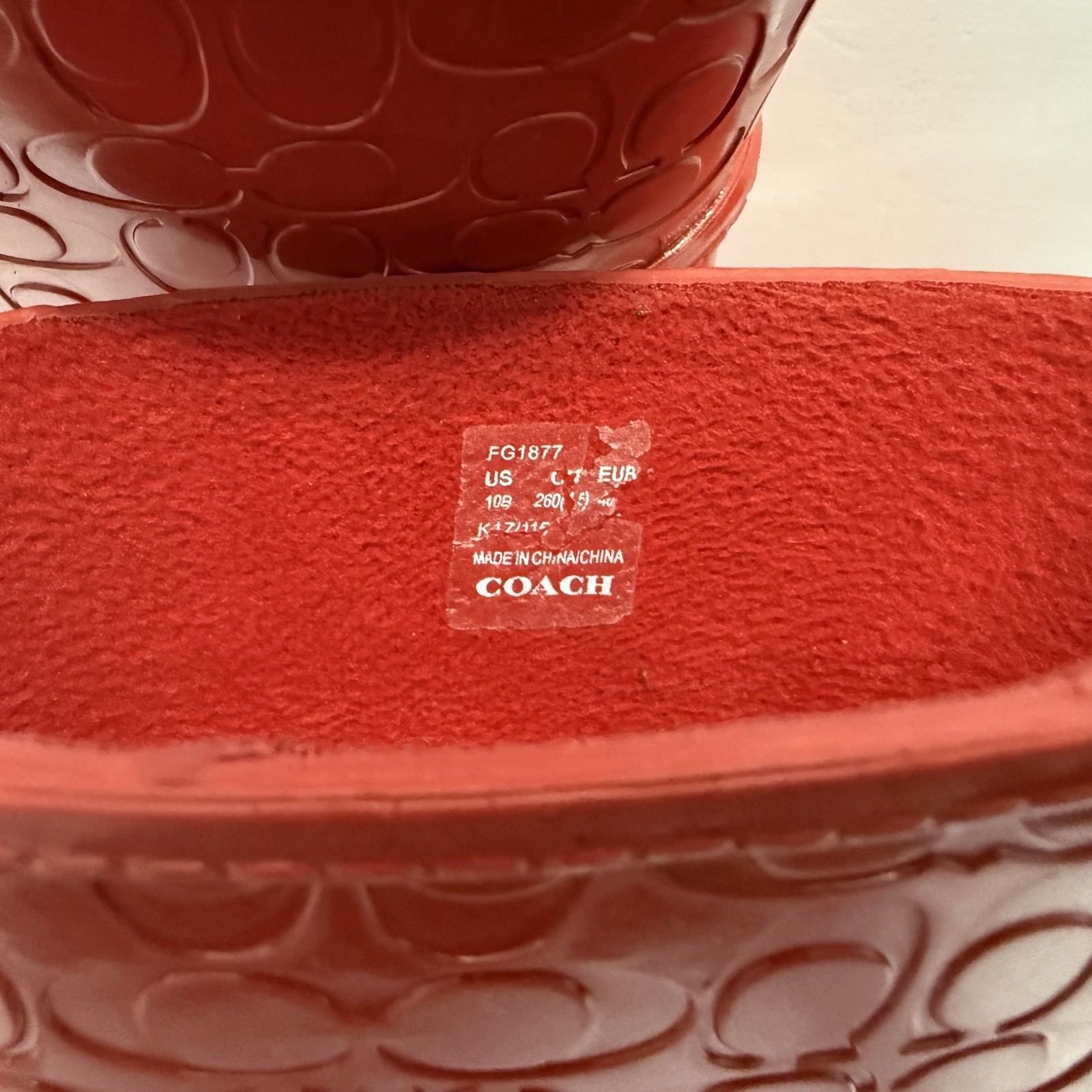 Coach Classic Signature Logo Rain Embossed Red Boots Women’s Size 10M FG1877