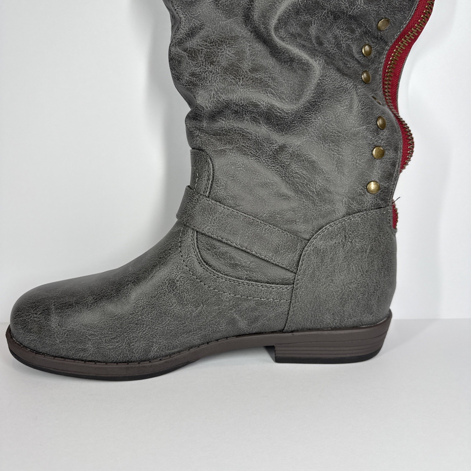 Journee Knee High Boots 11 Studded Zipper Buckle Equestrian Riding Moto Y2K Edgy