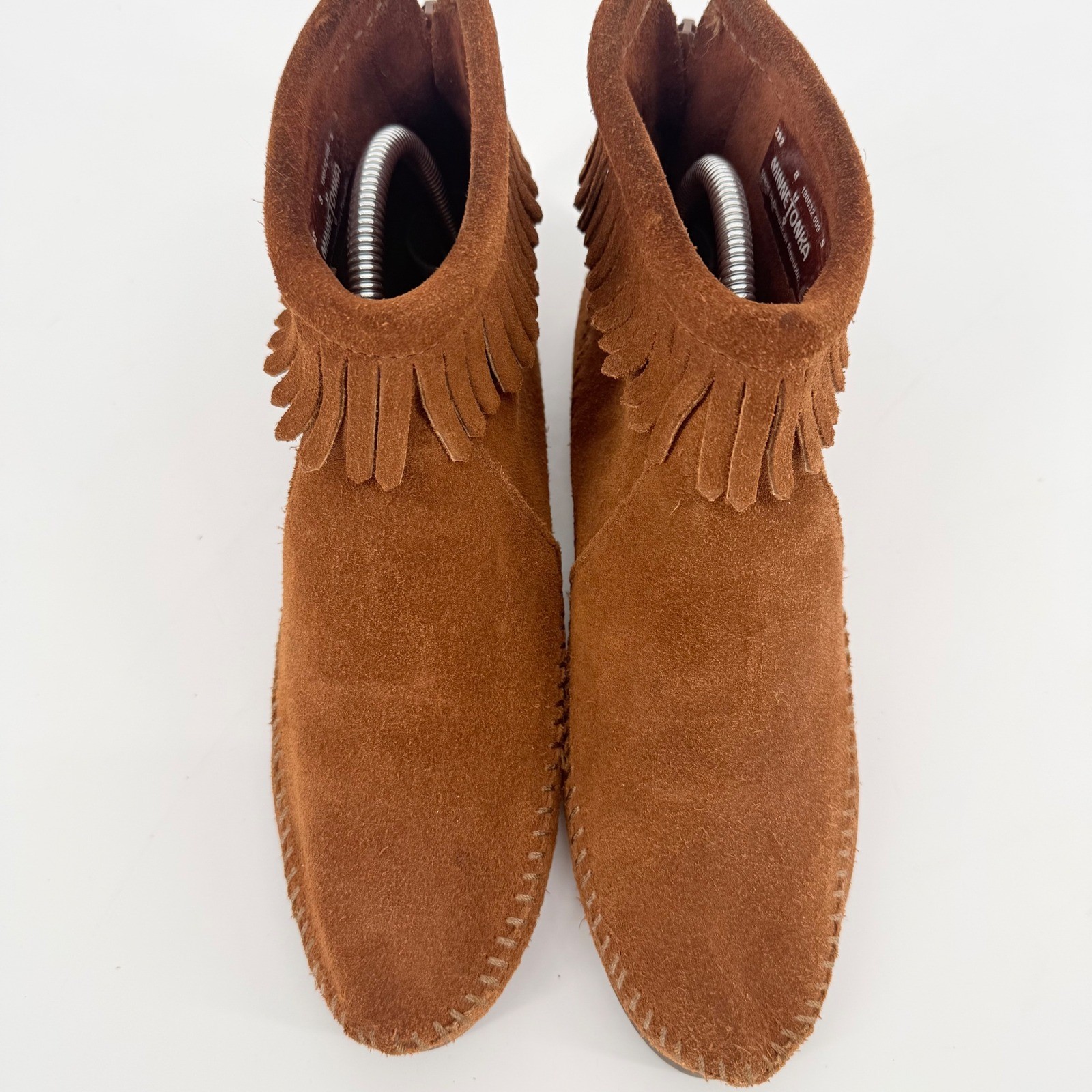 Minnetonka Women’s Moccasin Ankle Boots Brown Suede Fringe Zip Size 8 Western