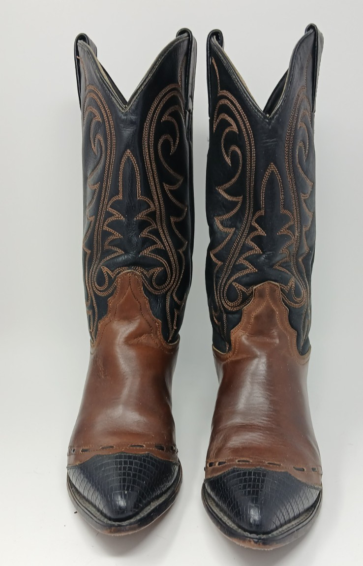 Vintage Women’s Justin Diamond Boot Brown Leather w Black Lizard Toe Size 6 1/2