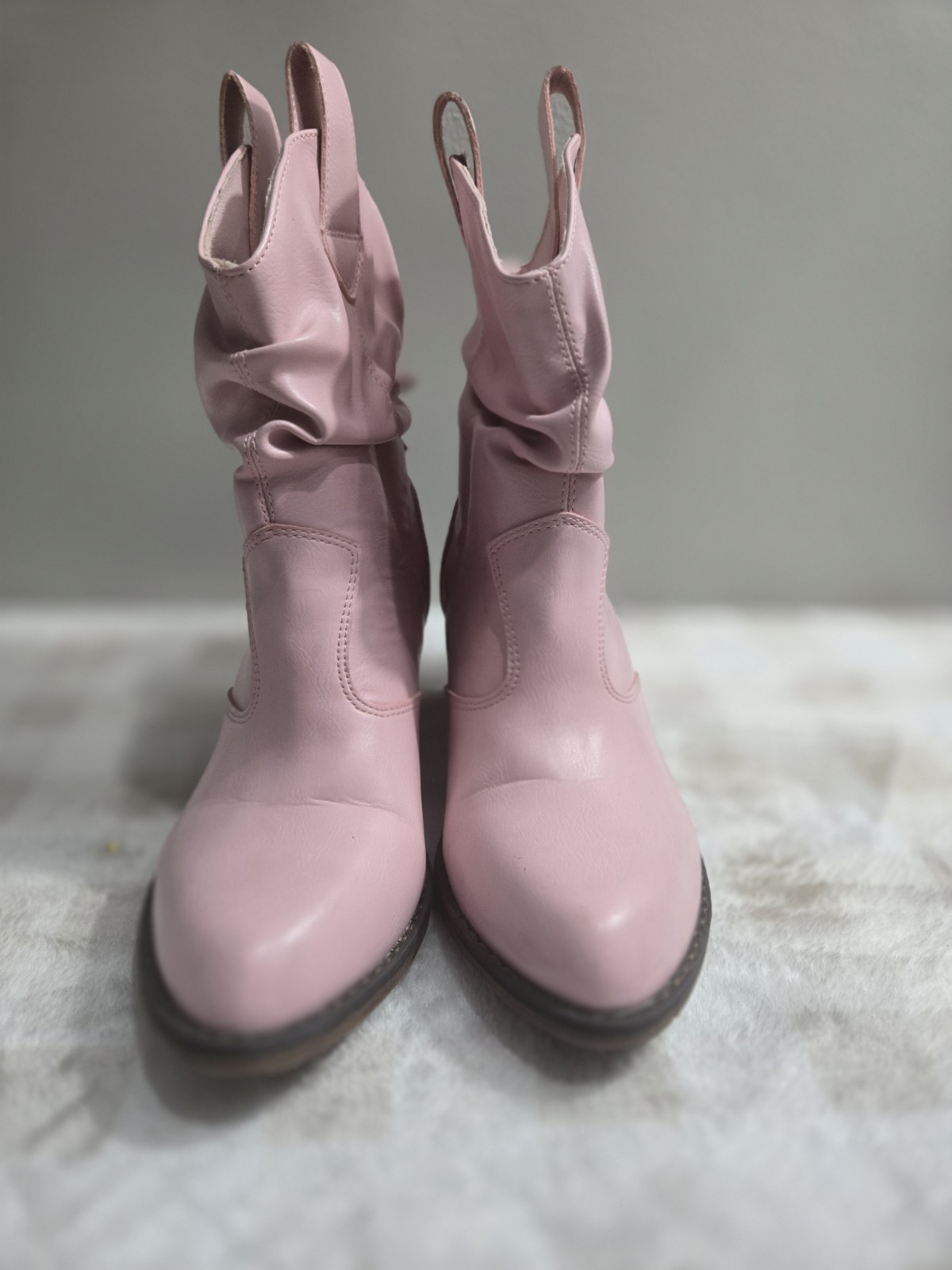 Pink Women’s Western Cowgirl Ankle Boots Pull-On Slouch Pointed Toe US 7