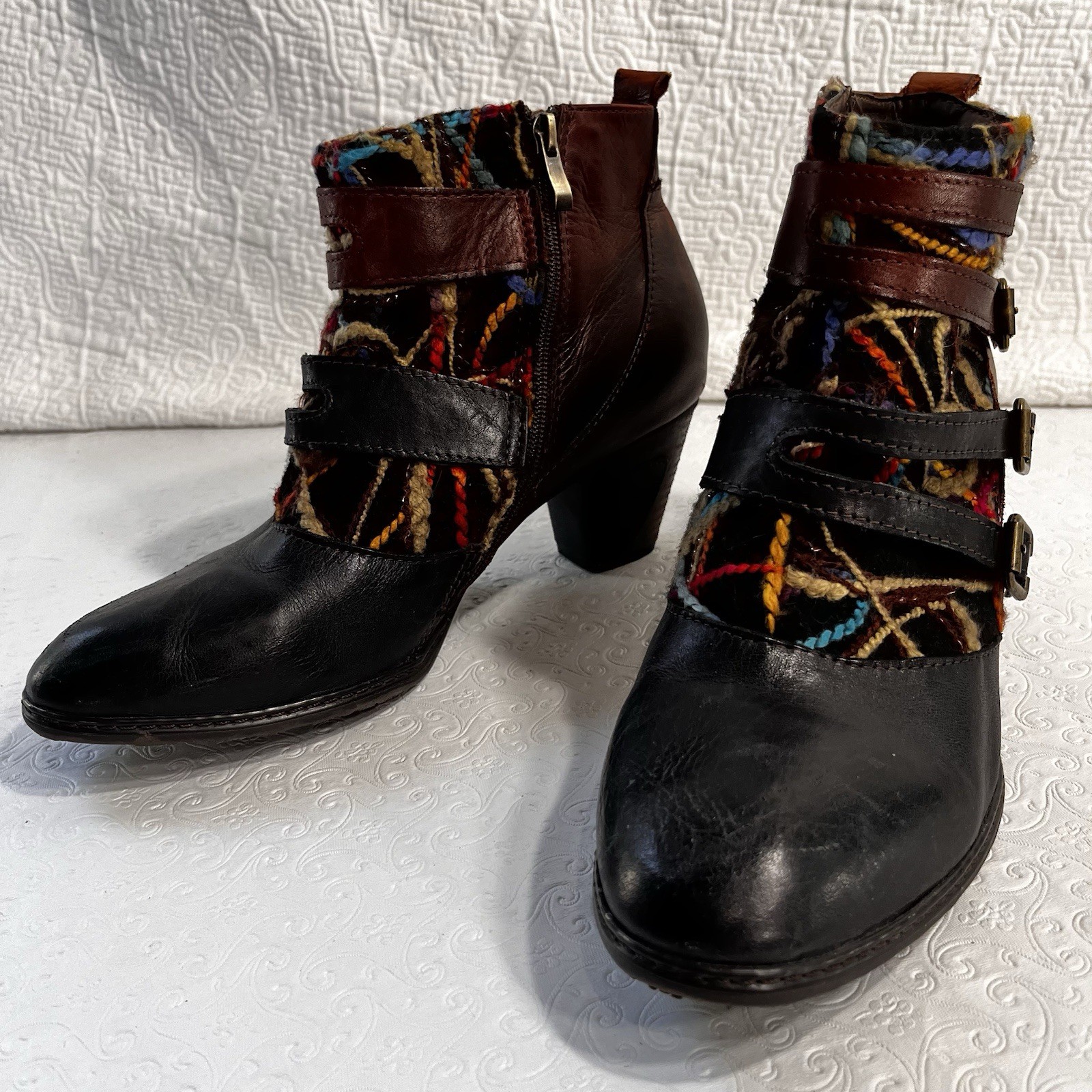 Spring Step LArtiste Womens 42 Redding Boot Block Heel Strappy Layered Leather