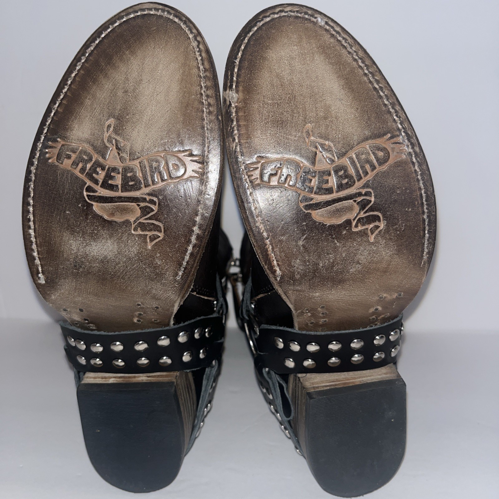 Freebird Ramone Harness O Ring Studded Black Leather Short Boots Womens Sz 8