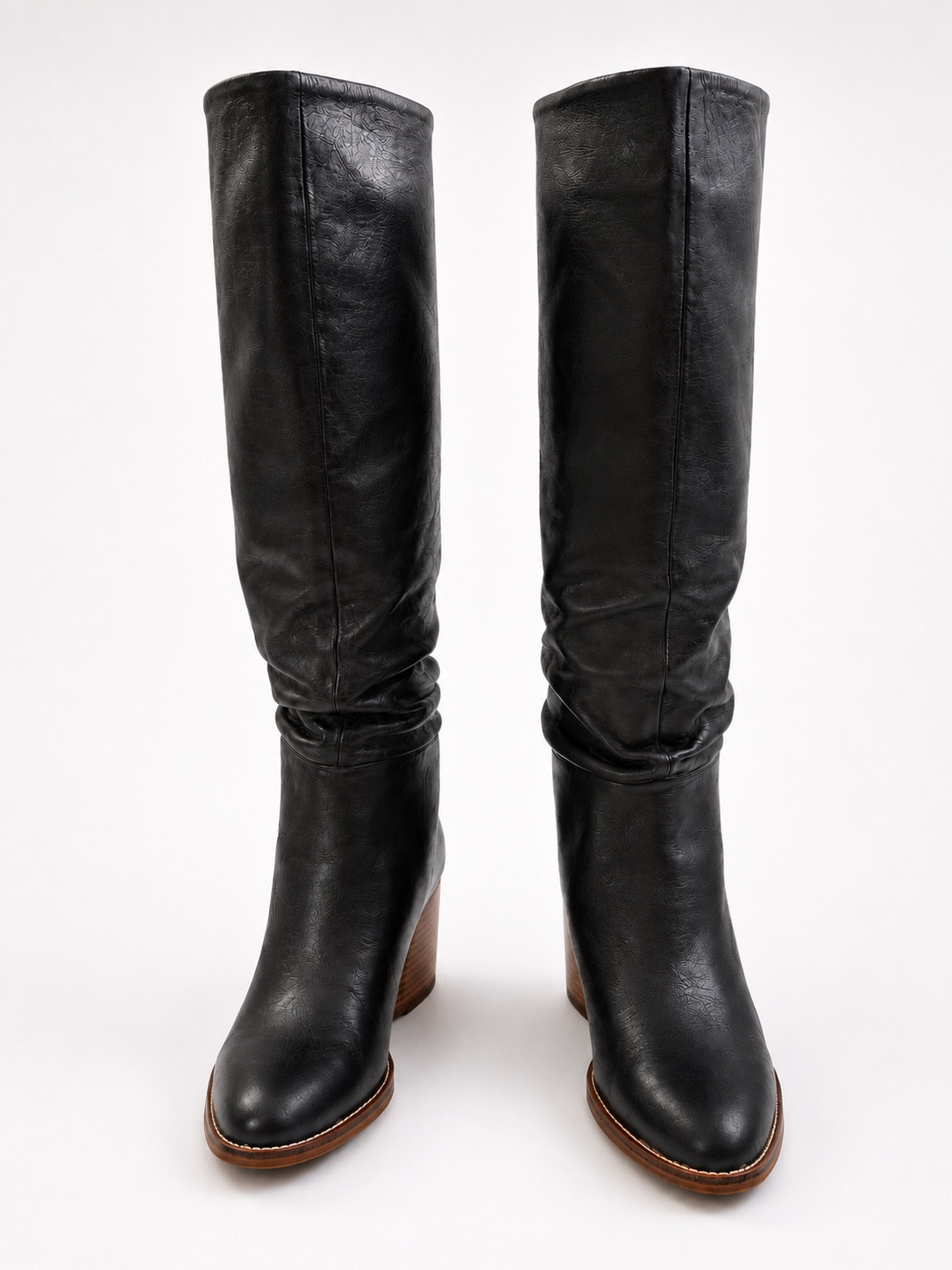 Andre Assous Sukie Black Leather Knee High Wedge Boots Women Size 9 Portugal
