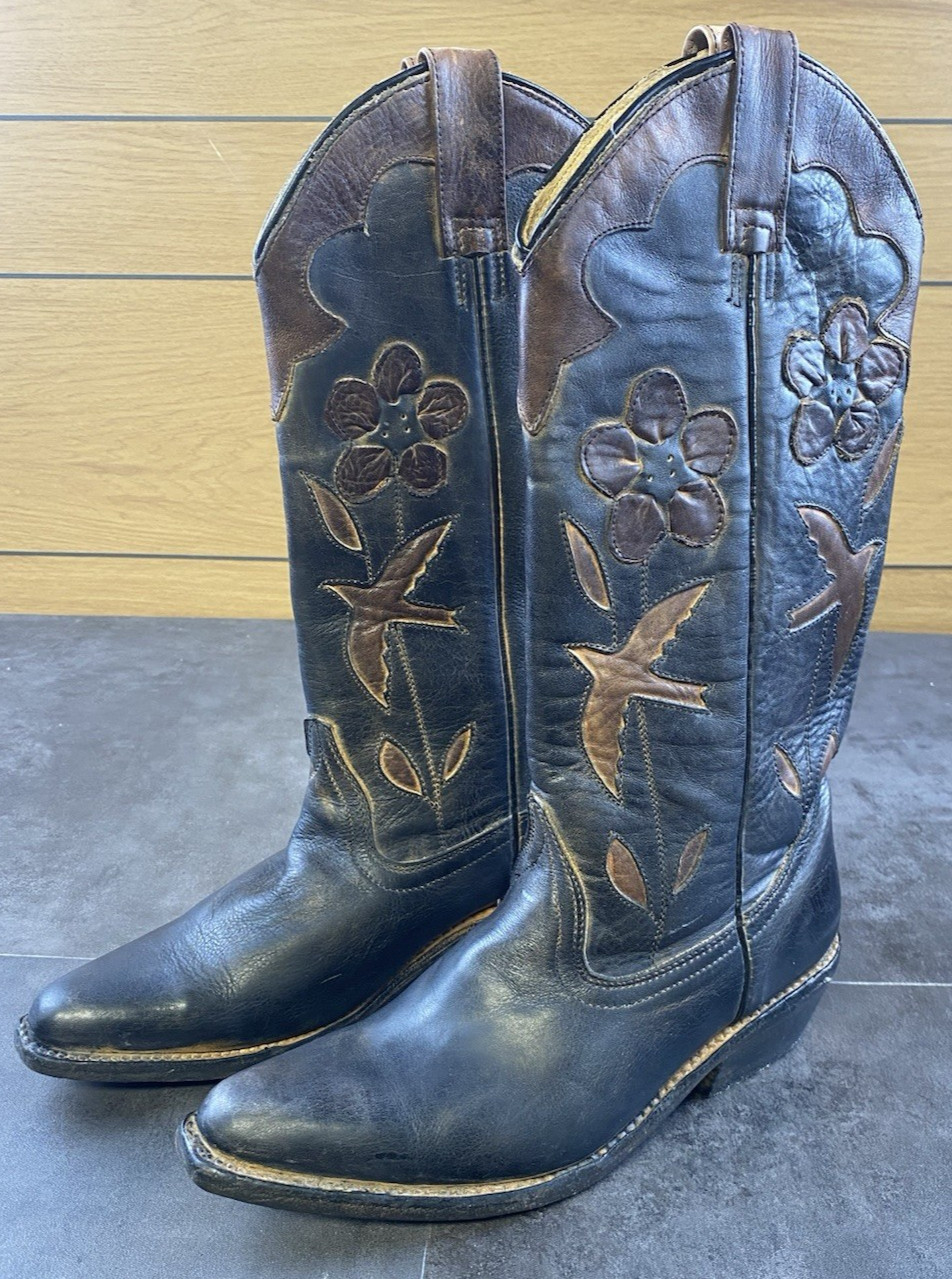 Bed Stu Women’s Teak Rustic Black & Brown Valencia Western Boot Size 6