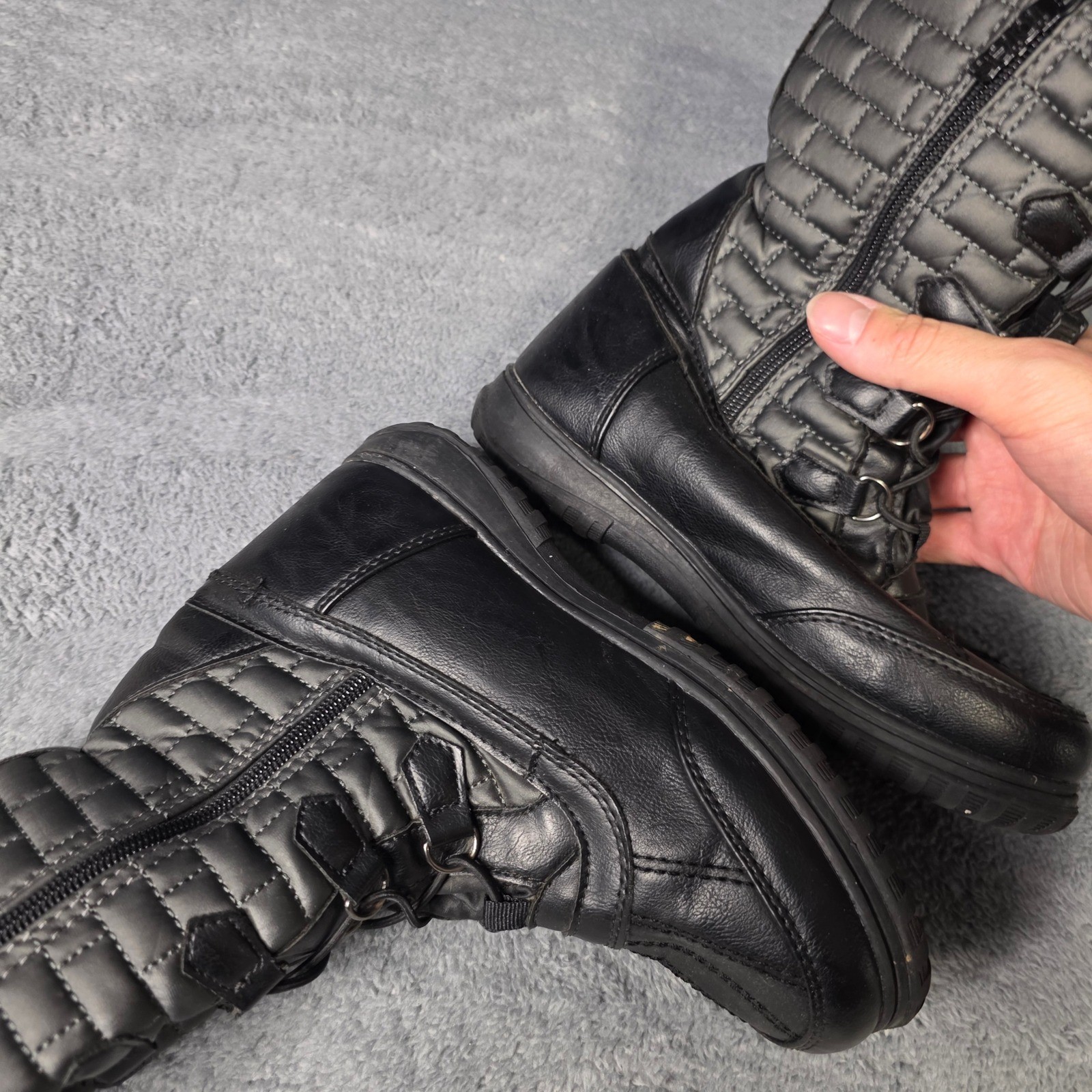 Totes Womens 5.5 Ember Snow Boots Black Quilted Faux Fur Lined Zipper Bungee