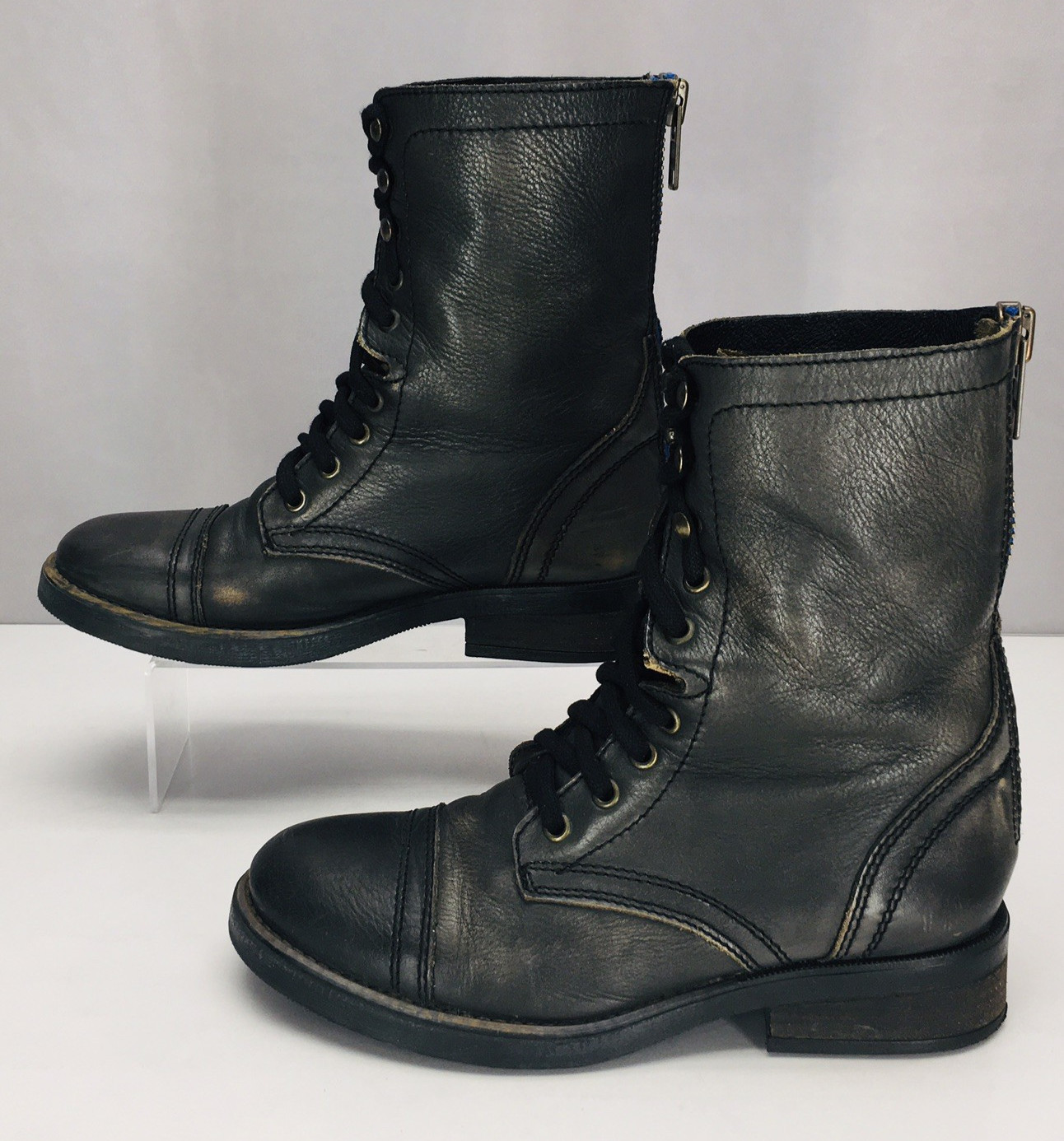 Steve Madden Women’s Combat Boots Size 8.5 Black Leather Lace/Zip Up Military