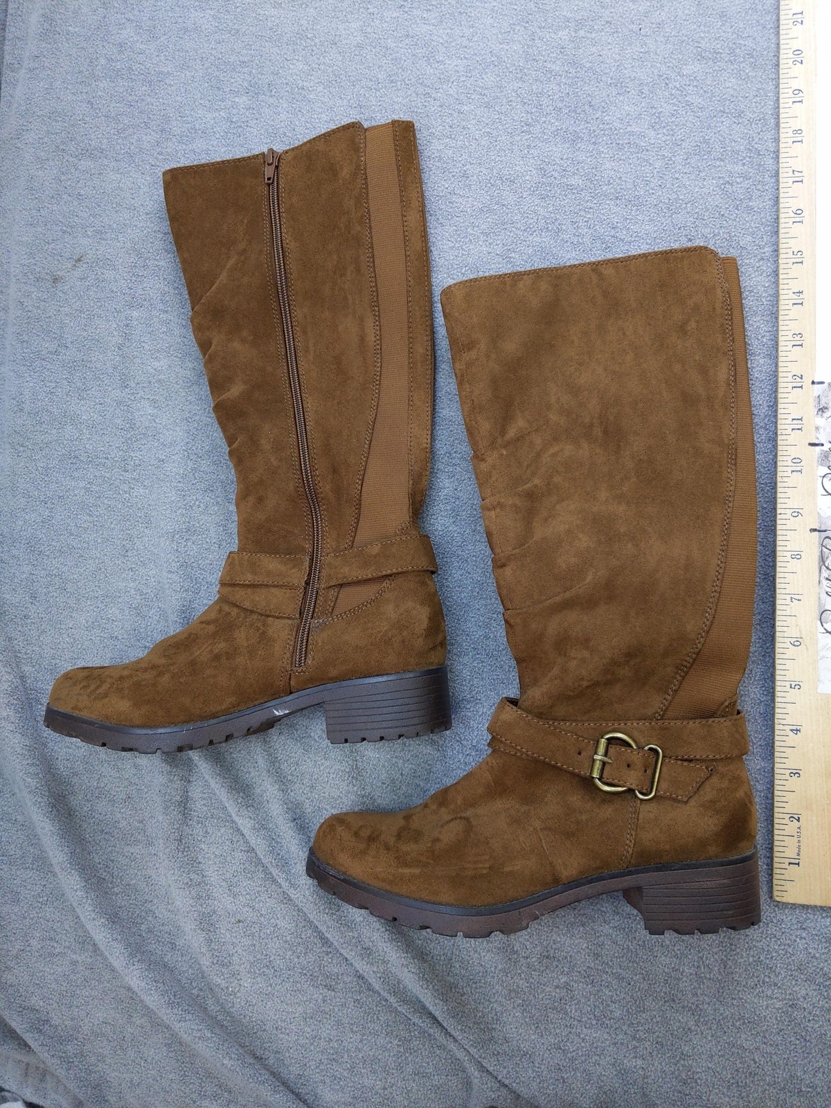 UNR8ED Darla Boots Womens Size 7.5 Brown Faux Suede Knee High Riding Zip Buckle