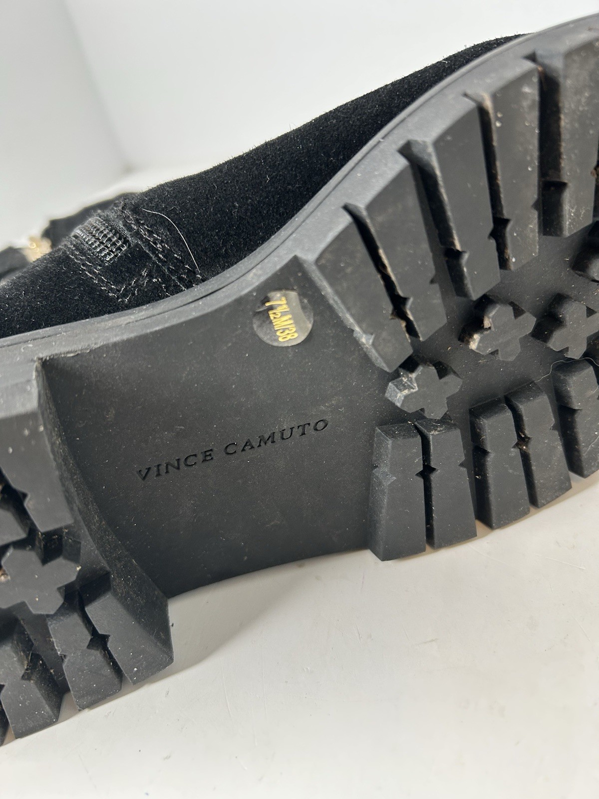 Vince Camuto Barretta Black Suede Studded Moto Boots Size 7.5M