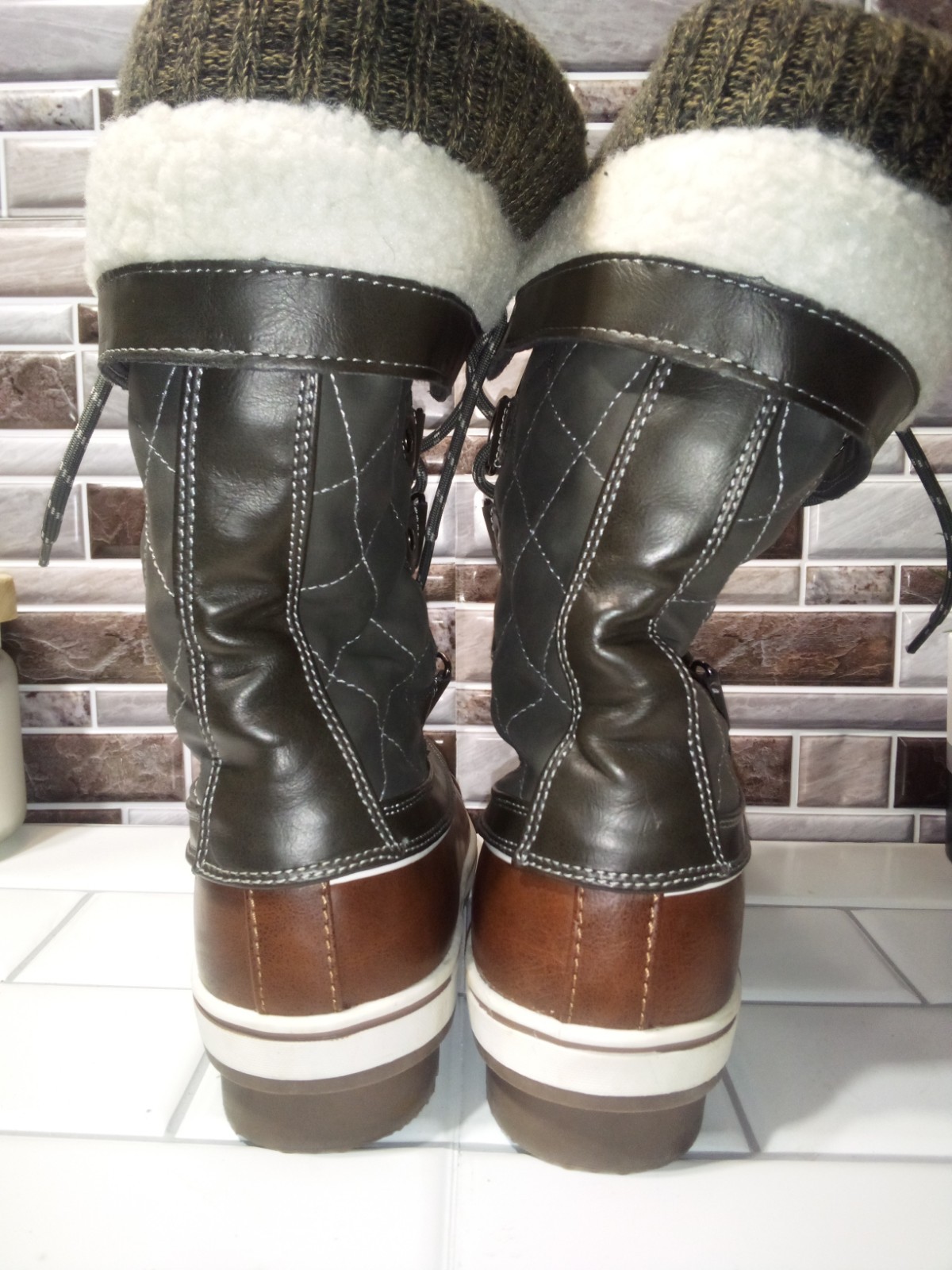 Size 6- Dream Paris Womens Monte02 Insulated Waterproof Winter Boots Gray Argyle
