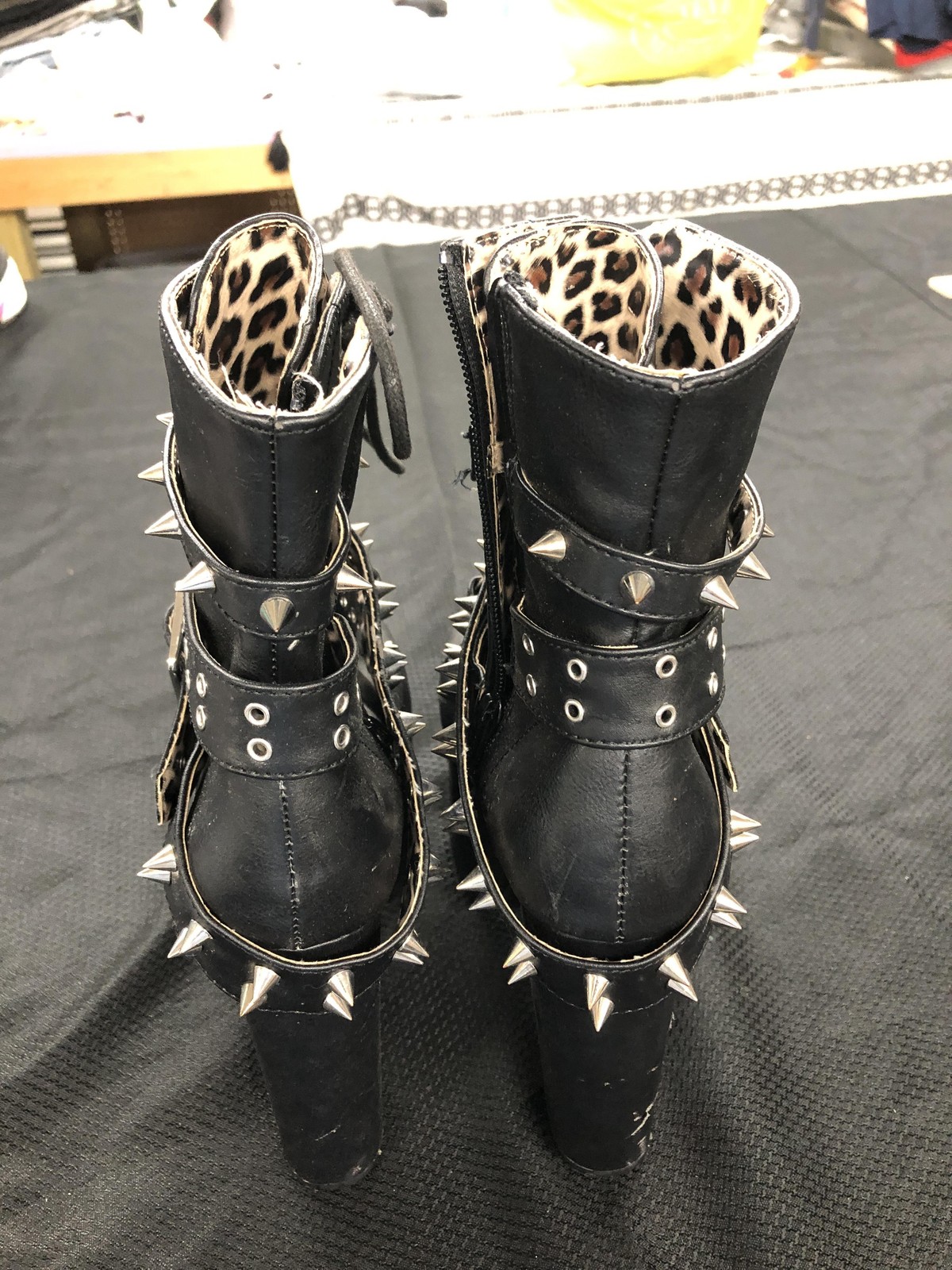 Platform Boots Womens Size 8 Black Torment-700 Spiked Studded Ankle Booties