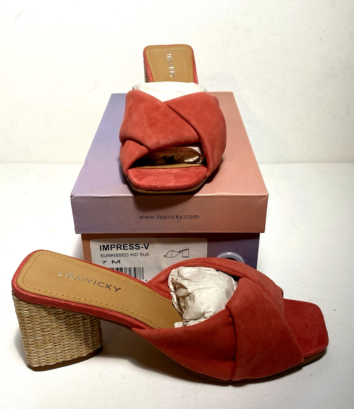 Lisa Vicky IMPRESS Platform Slide Sandals Women’s 7 M Sunkissed Suede Block Heel