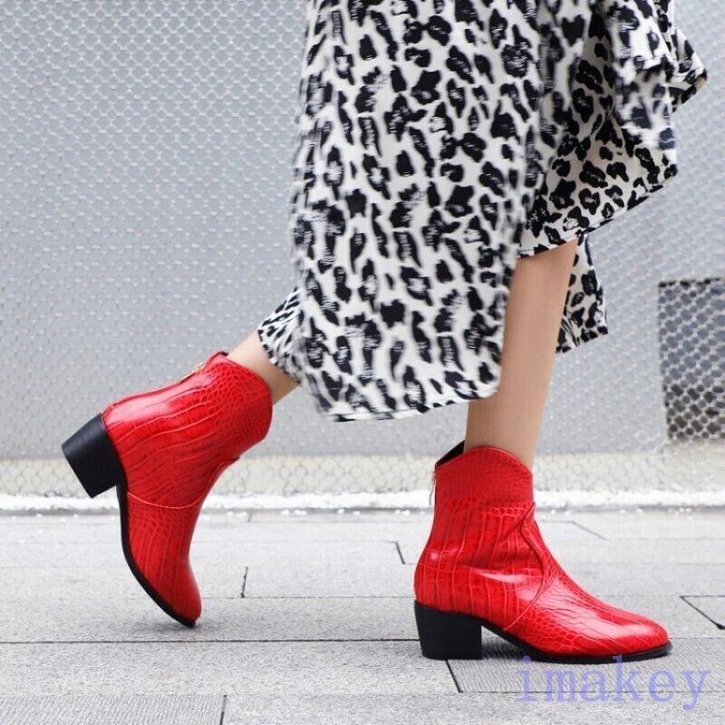 Women’s Alligator Pattern Pointed Toe Ankle Boots Back Zip Casual Outdoor Shoes