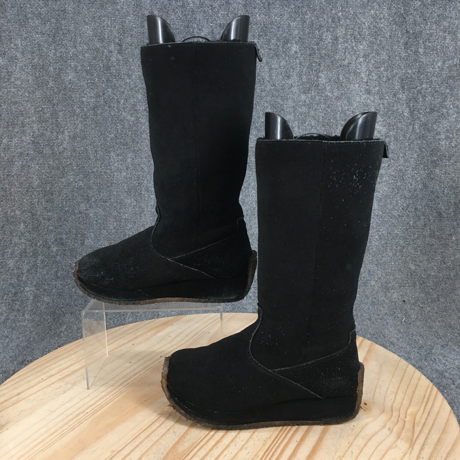 Simple Sheep Boots Womens 6 Shearling Comfort Casual Pull On Flat Mid-Calf Black