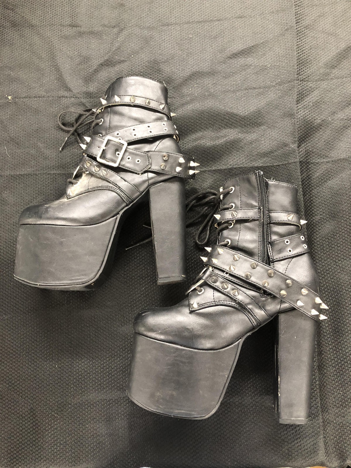 Platform Boots Womens Size 8 Black Torment-700 Spiked Studded Ankle Booties