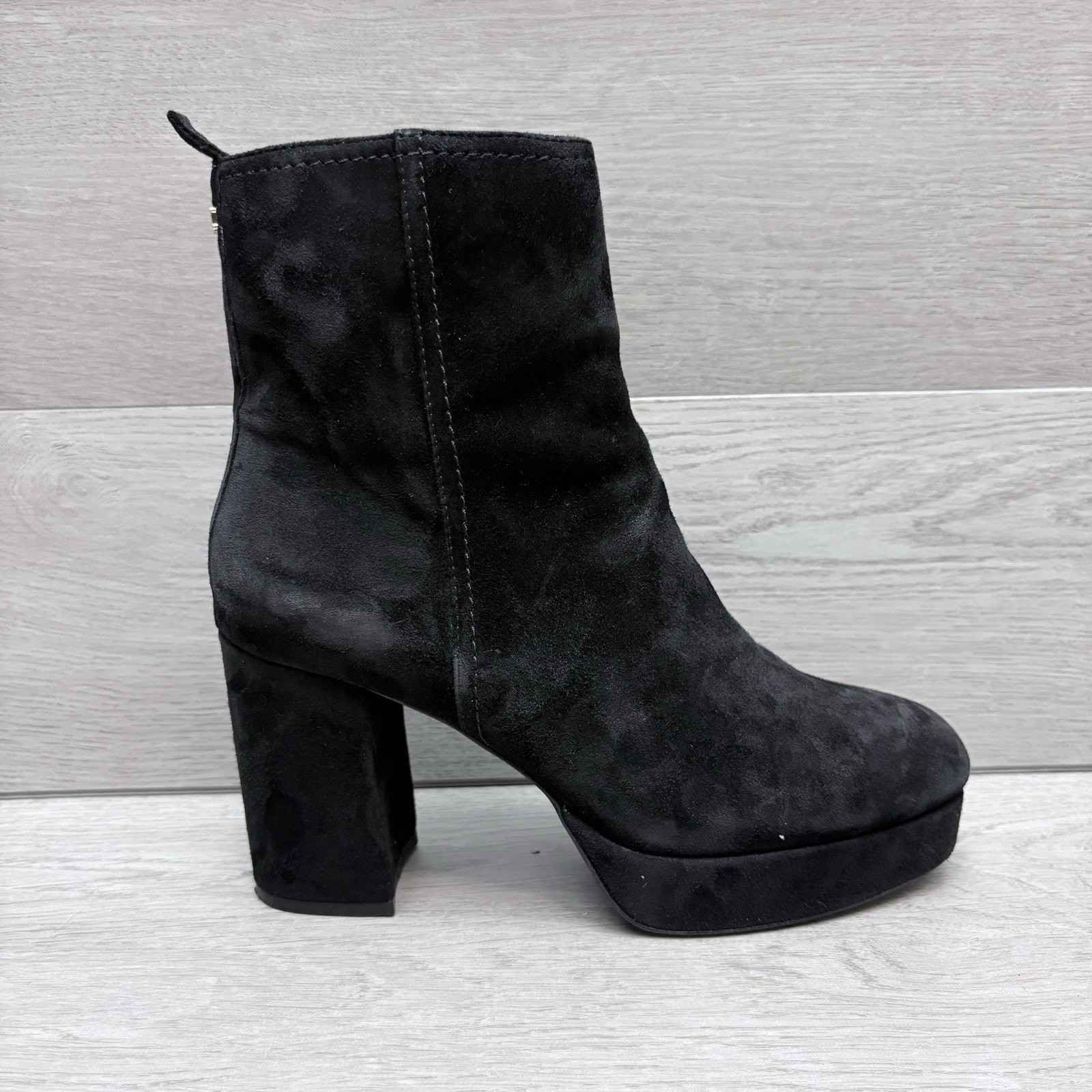 Dune London Platform Boots Oona Black Suede Side Zip Ankle Boots Size EU 39