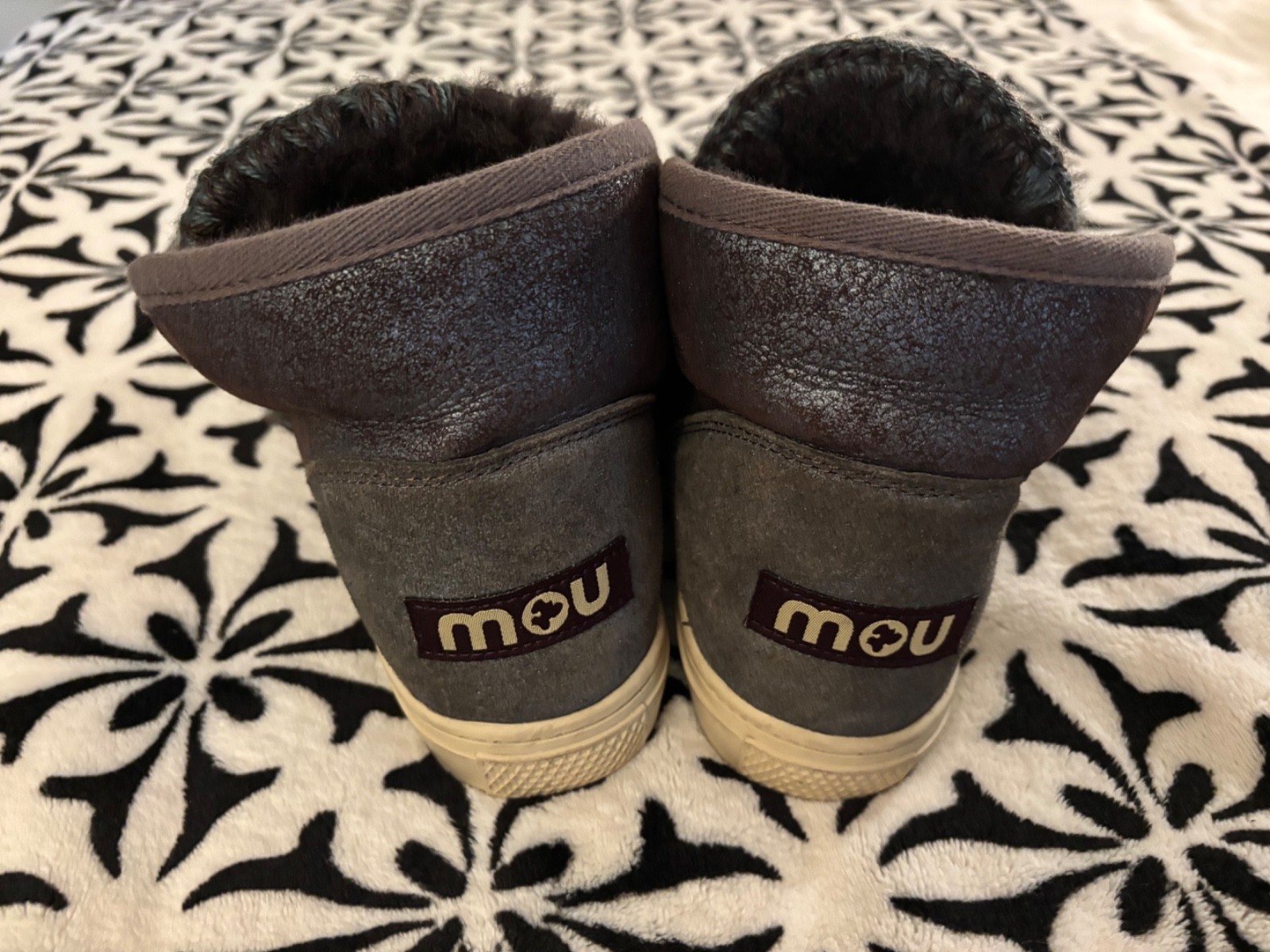 Mou Eskimo 18 Microglitter Logo Boots Grey Shearling Lined Winter Ankle Boot 9