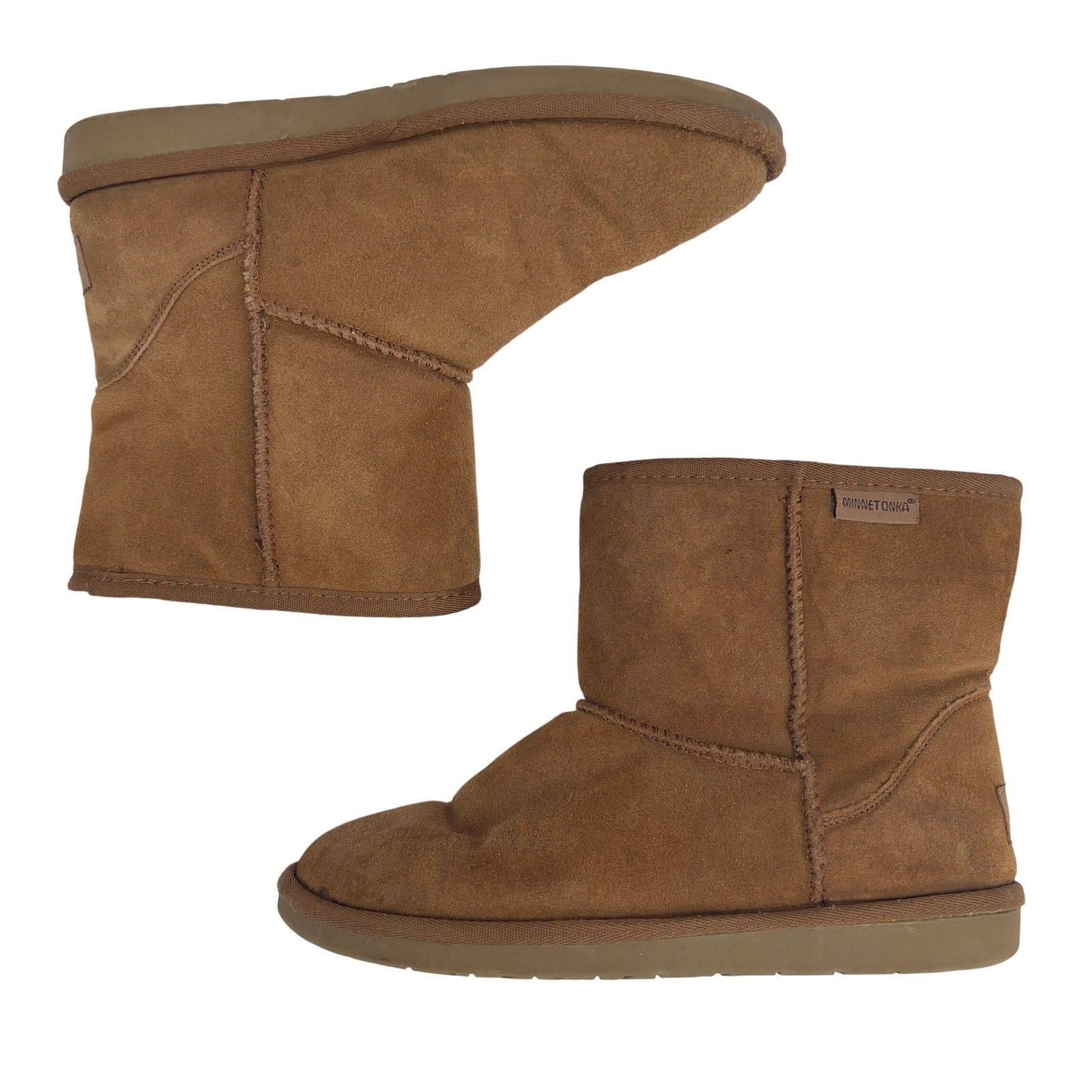 Minnetonka Brown Suede Sheepskin Lined Short Ankle Boots Women’s Size 8
