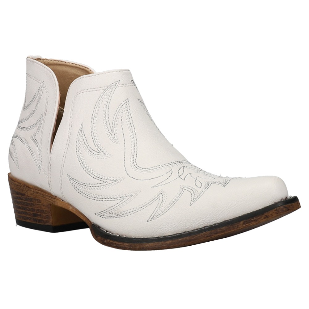 Roper Ava Embroidered Snip Toe Cowboy Booties Womens White Casual Boots 09-021-1