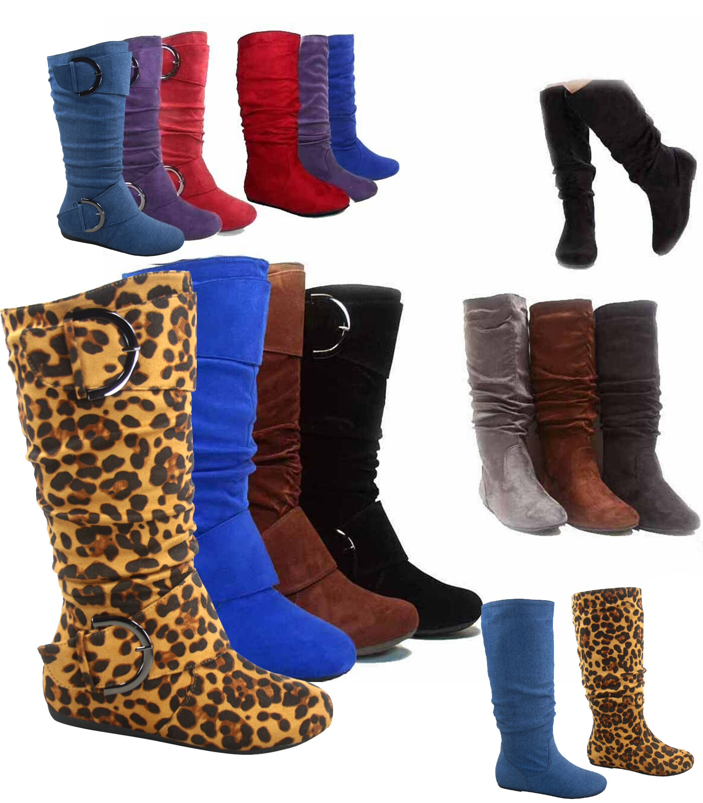 Women’s Cute Slouch Comfort Casual Flat Heel Mid Calf Round Toe Boot shoes New