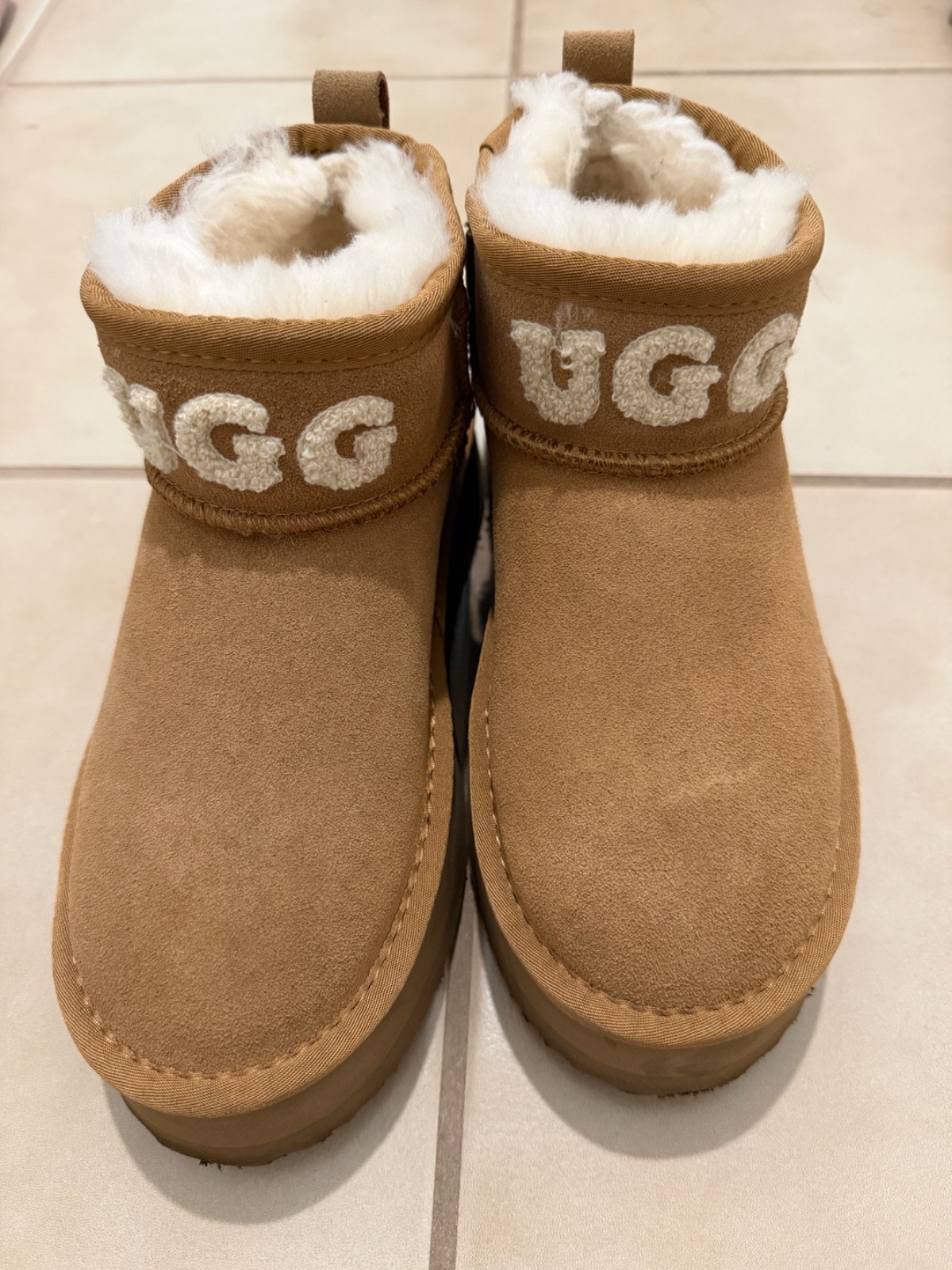 KOREA Ugg Ozwear Classic Platform Knit Logo Ultra Mini Boots Shoes US 5 36 brown