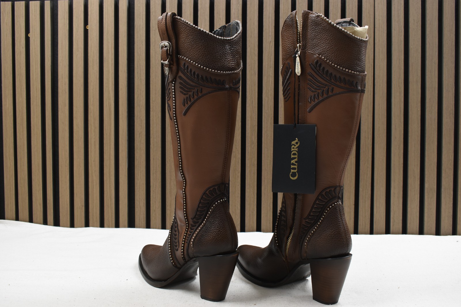 Cuadra Ladies Chocolate Embroidery Round Toe Cowhide Leather Boot CU583 US 8 M