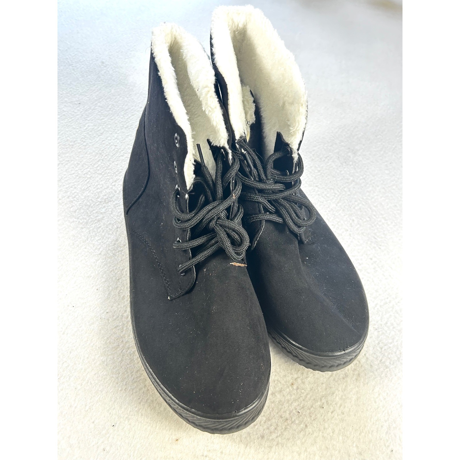 Unbranded Womens Black Faux Suede Fur Lined Lace Up Ankle Boots Size 9.5 EU 43