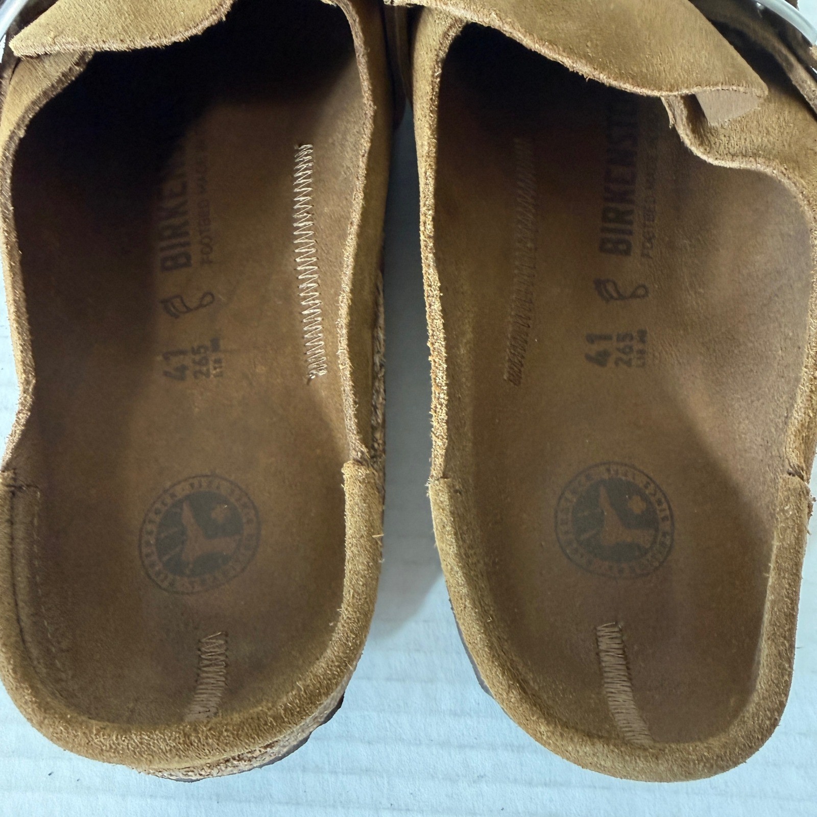 Birkenstock Buckley Womens Tan Leather Buckle Moccasin Mule Clog Size 10 Wide