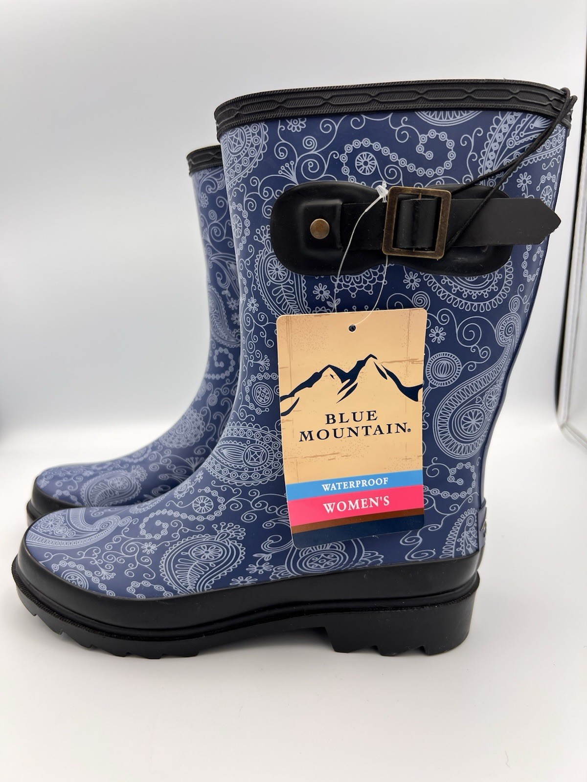 Blue Mountain Rain Boots Size 6 Paisley Print Brand New