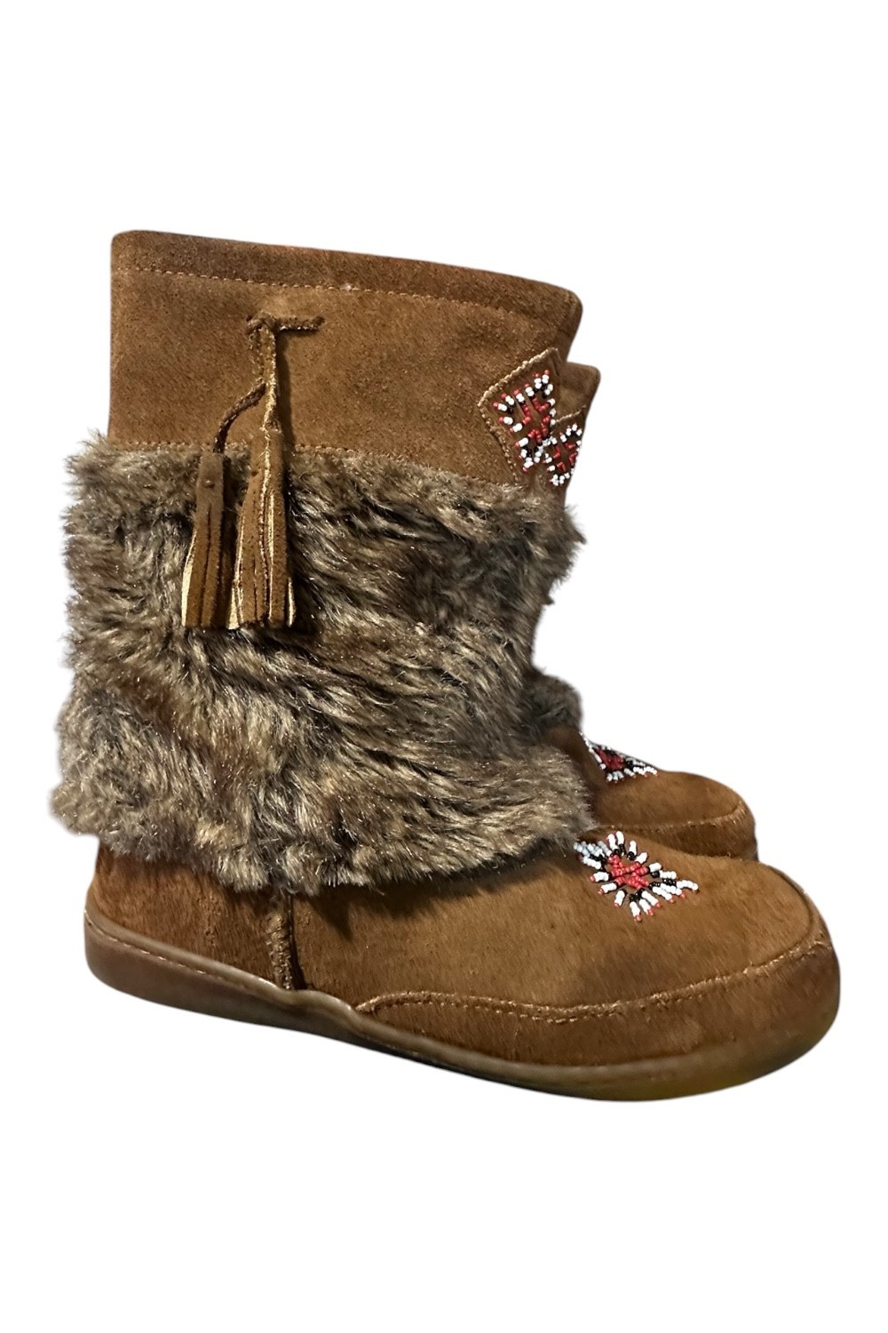 Minnetonka Women 11 Mukluk Moccasin Boots Beaded Brown Boho Western Indie Sleaze