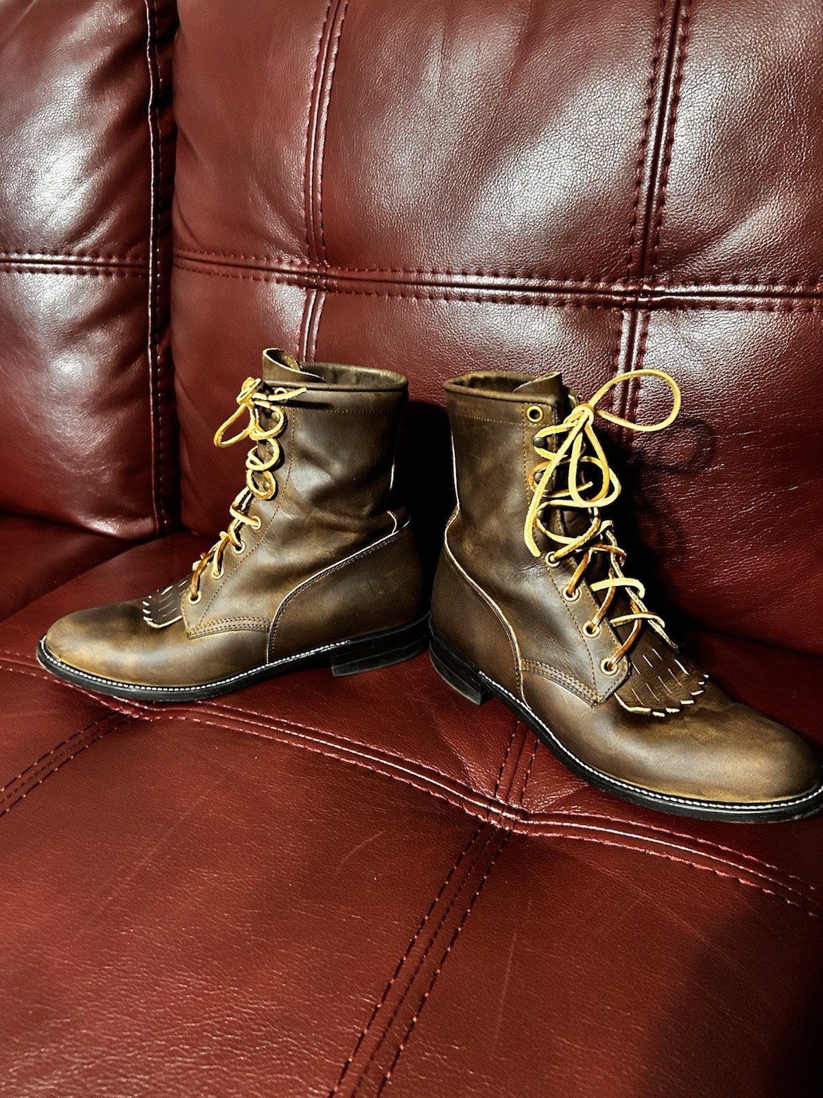 Justin Women’s Lace Up Kiltie Leather Boots Brown USA Made Size 7.5 B L675