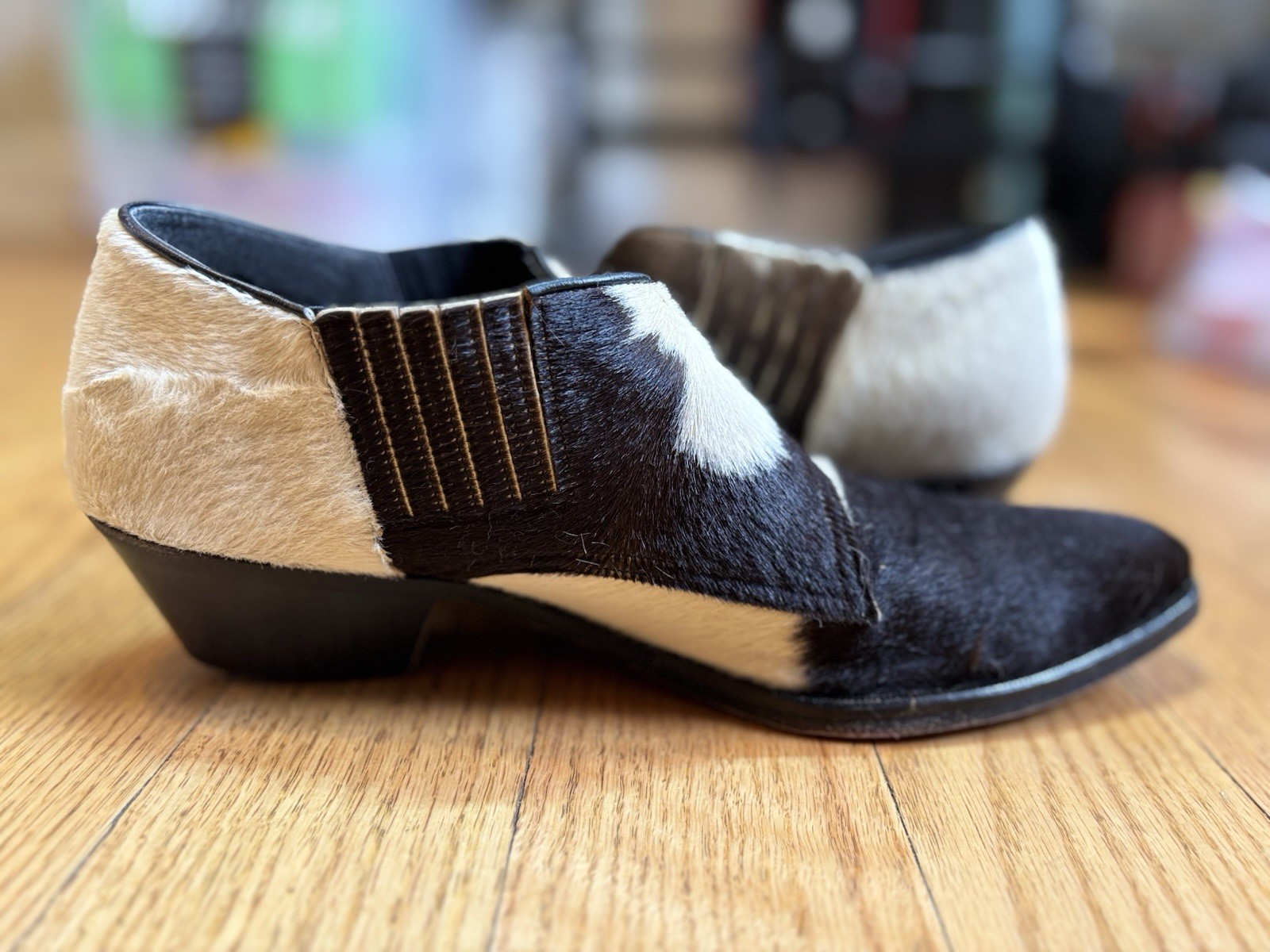 Banana Blues USA Cowhide Cow Fur Pattern Ankle Boots Booties 1”Heel W Size 10