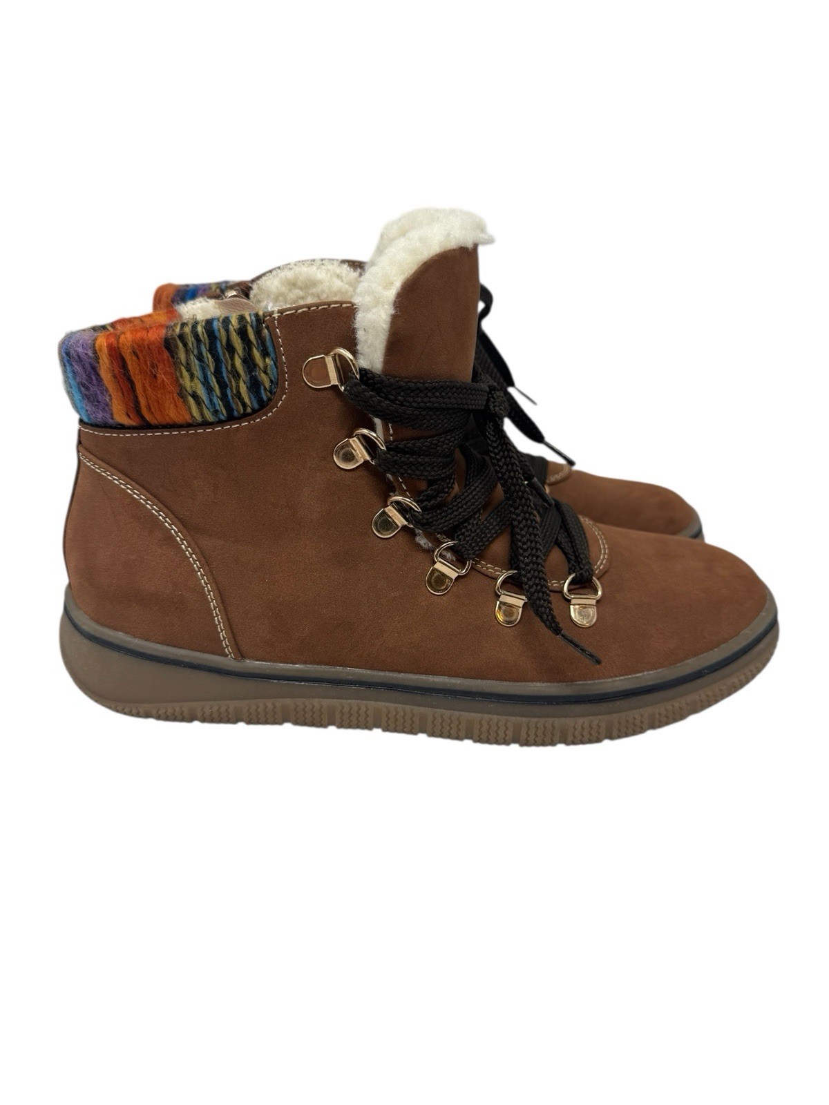 Bjorndal Brown Suede Y2k Fur Lined Lace Up Hiking Cottagecore Grunge Sz8