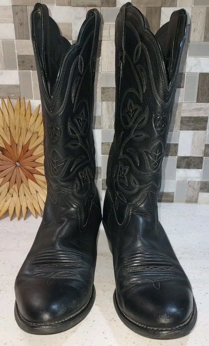 Ariat Heritage Western R Toe Black Leather Cowboy Boots Women’s Style Size 8B
