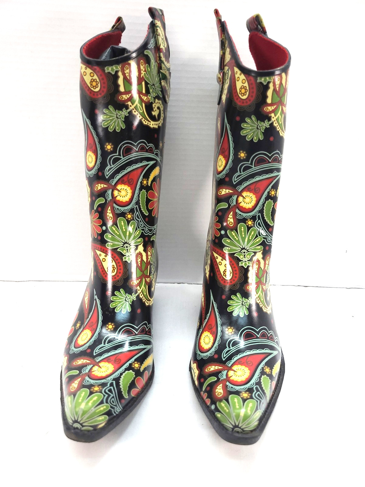 Corky’s Rain Boots Women’s Size 8 Paisley Western Cowboy Rodeo Artsy