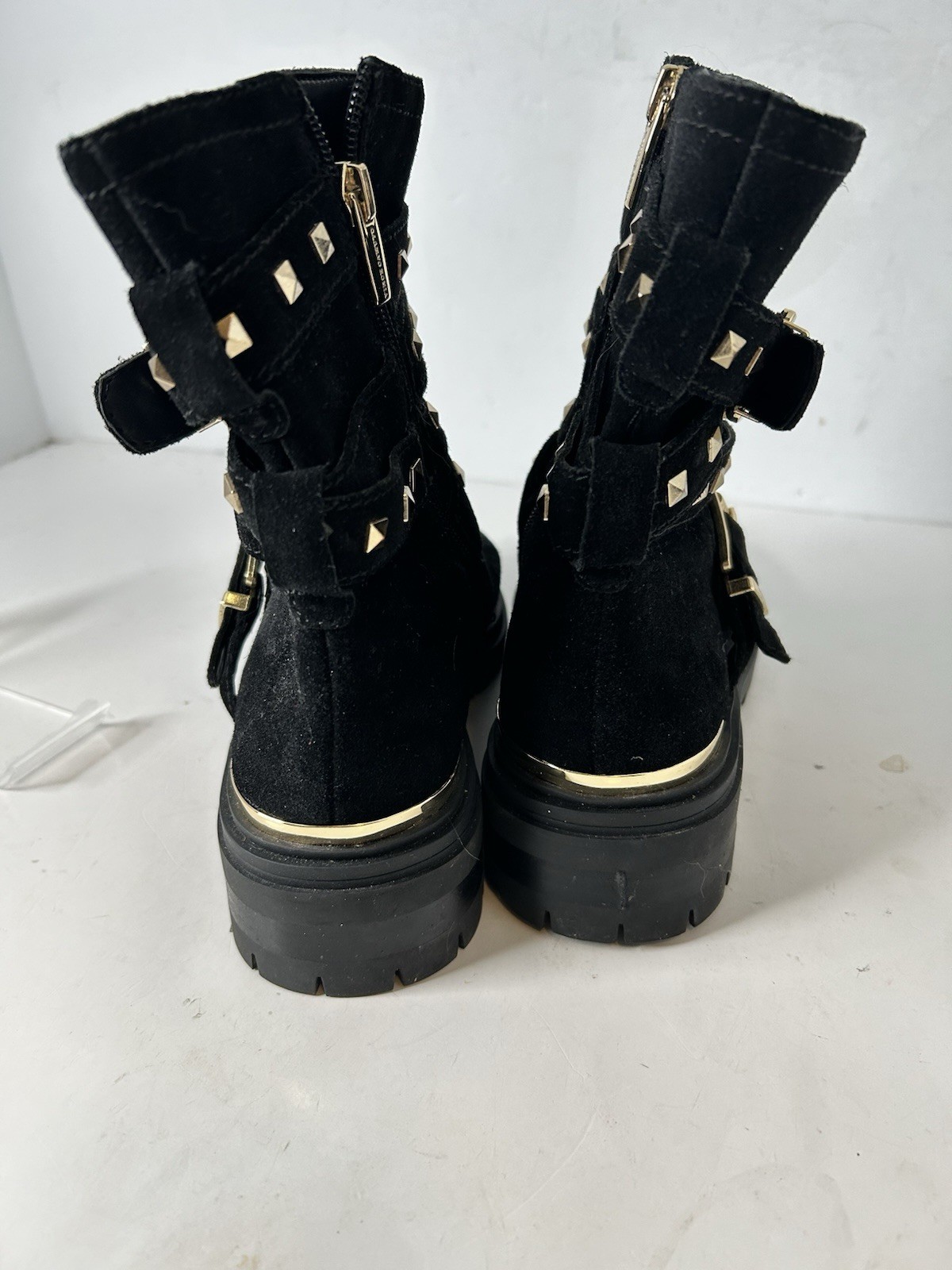 Vince Camuto Barretta Black Suede Studded Moto Boots Size 7.5M