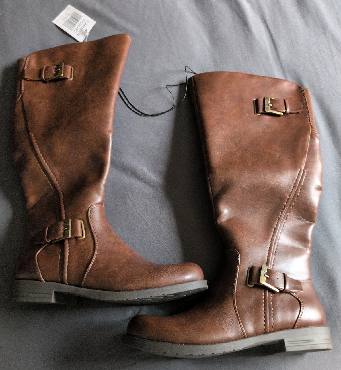 Baretraps Carmen Tall Riding Boots Brown Womens 6.5 NWT Knee High Strappy Moto