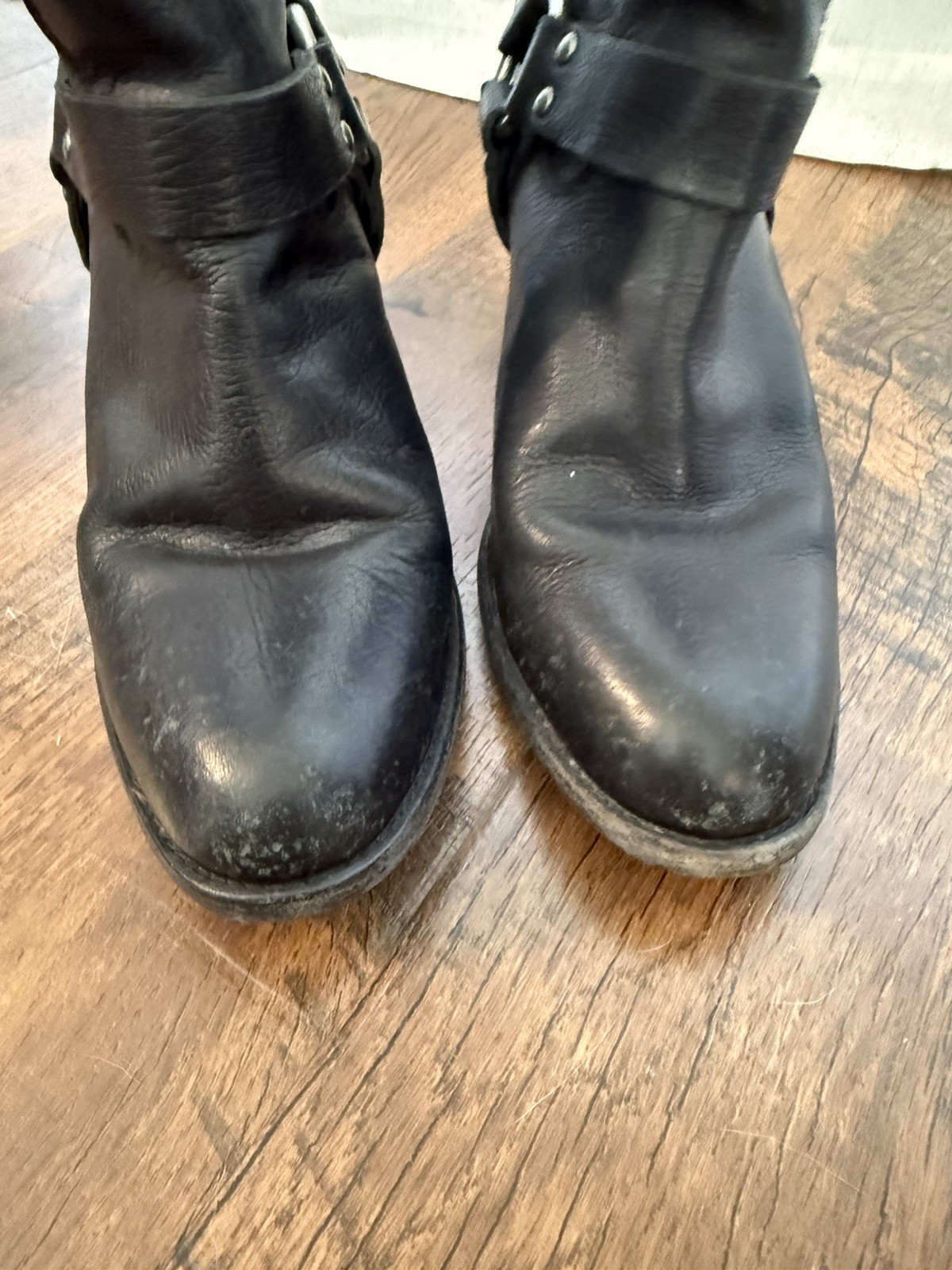 Frye Tabitha Harness Bootie Heel Women size 9.5 Black Leather strap