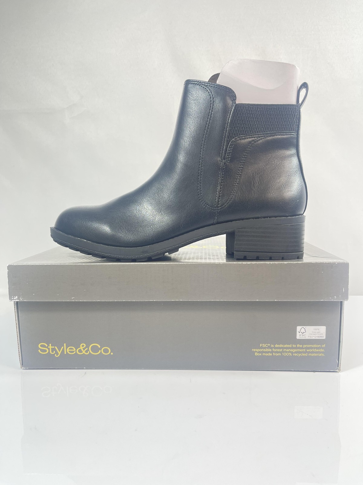 Style & Co Boots Womens Size 7.5 Black Gracieep Faux Leather Ankle Zip Booties