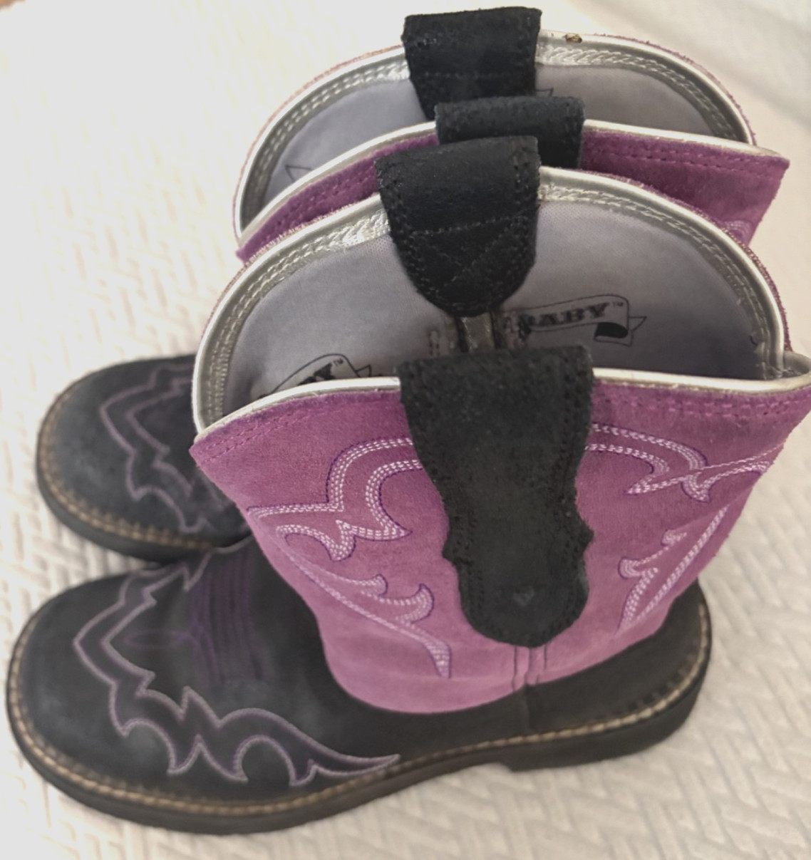 Ariat Fatbaby Womens 7.5B Black Purple Leather Suede Western Boots