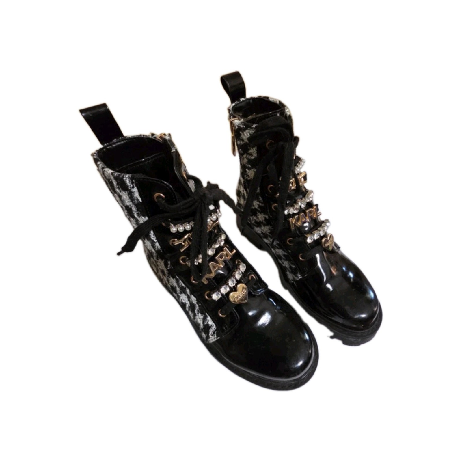 Karl Lagerfeld Maple Tweed Combat Boots Size 7 Women’s