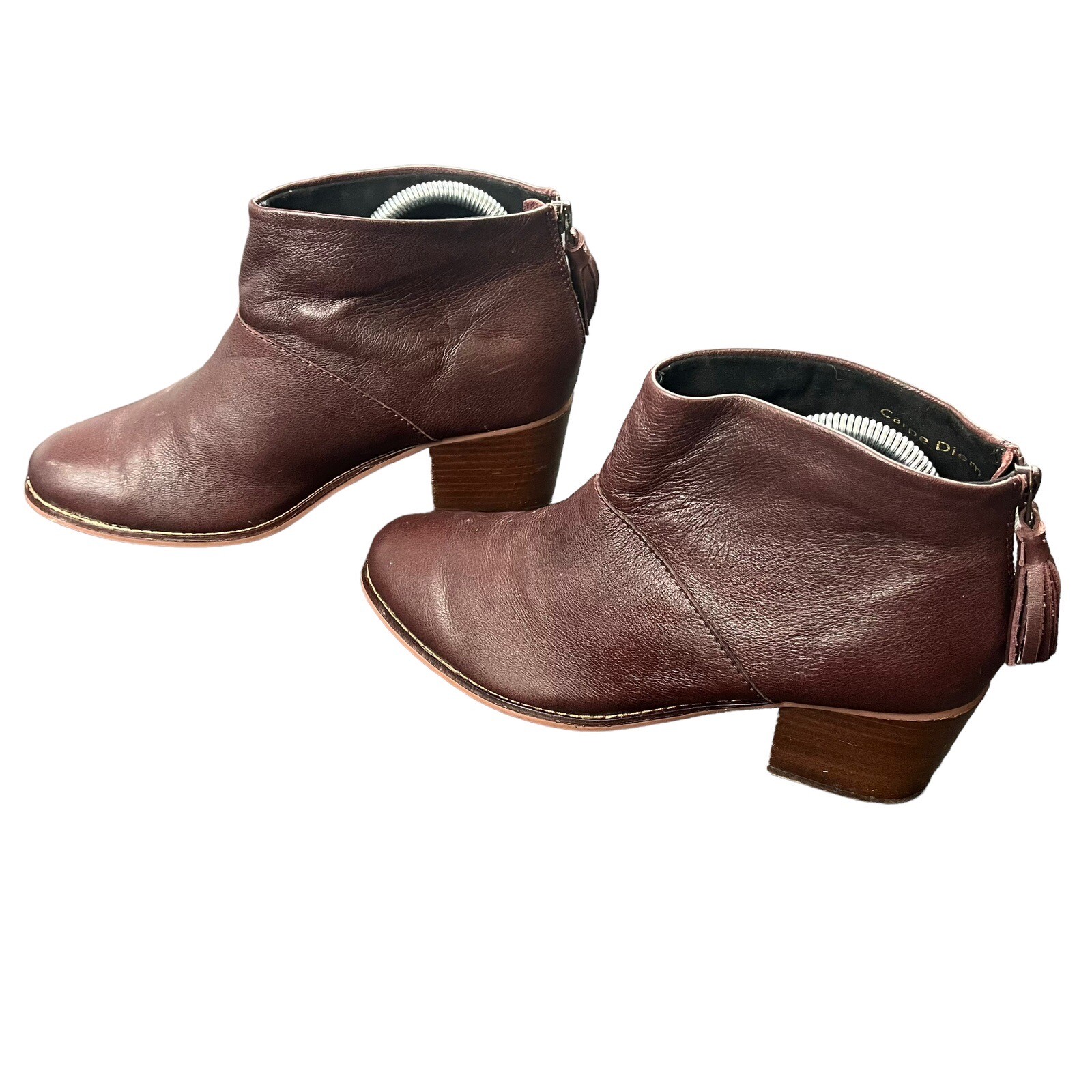 Toms Carpe Diem Women’s Size 9 Brown Leather Ankle Boots Booties Tassel Zip Up