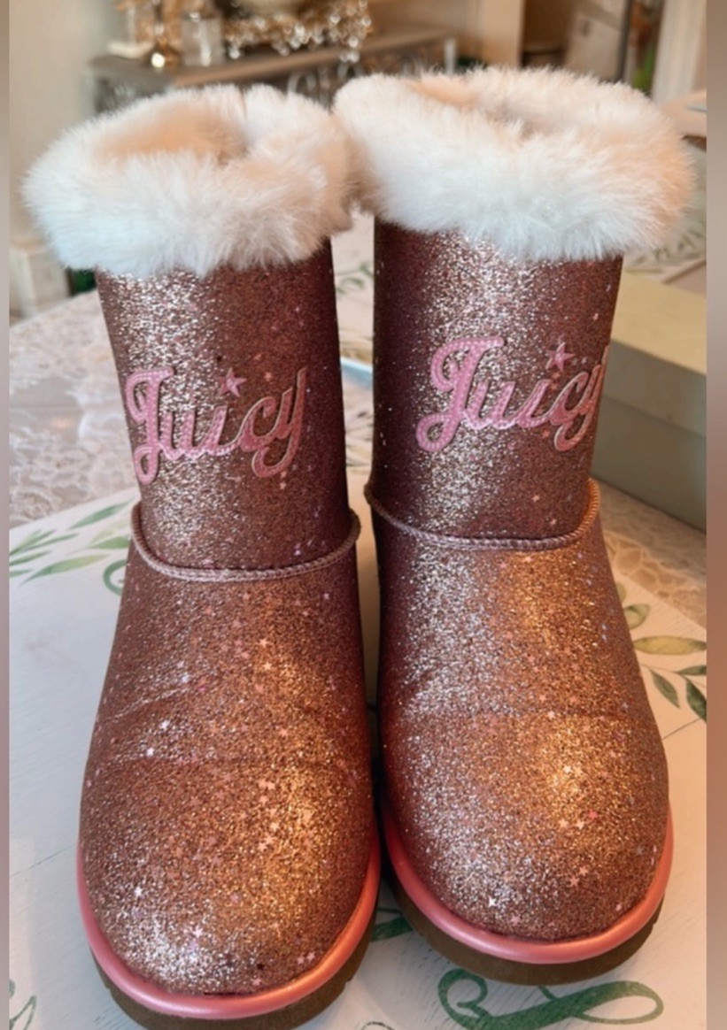 Y2K ,Juicy Couture Women’s Pink Mid-Calf Leather Faux Fur Lined Glitter Boots