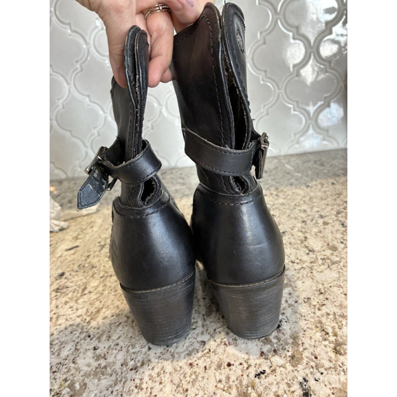 Harley-Davidson Black Leather Biker Motorcycle Heel Harness Boots Women’s 9