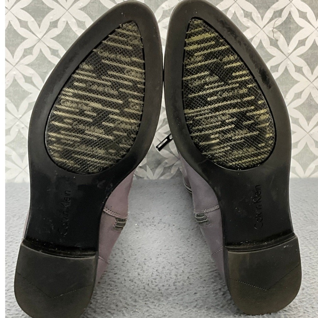 Calvin Klein Tracie Double Strap Silver Buckle Gray Tall Riding Boots Women 7.5